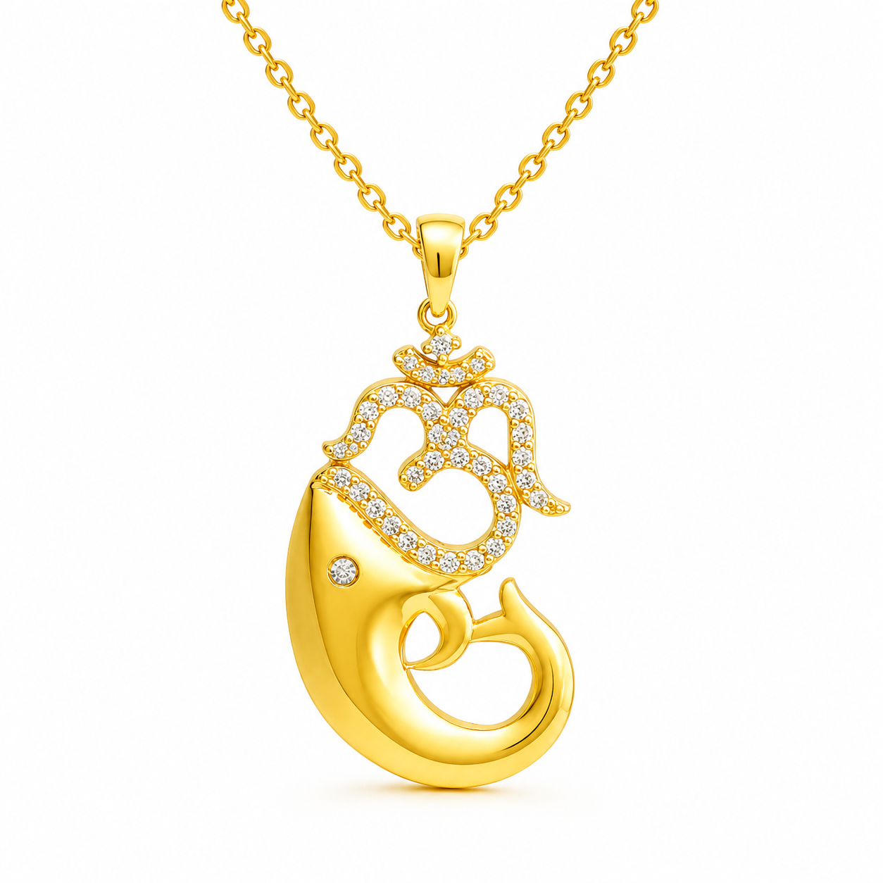 White CZ Om Dolphin Pendant - Sterling Silver