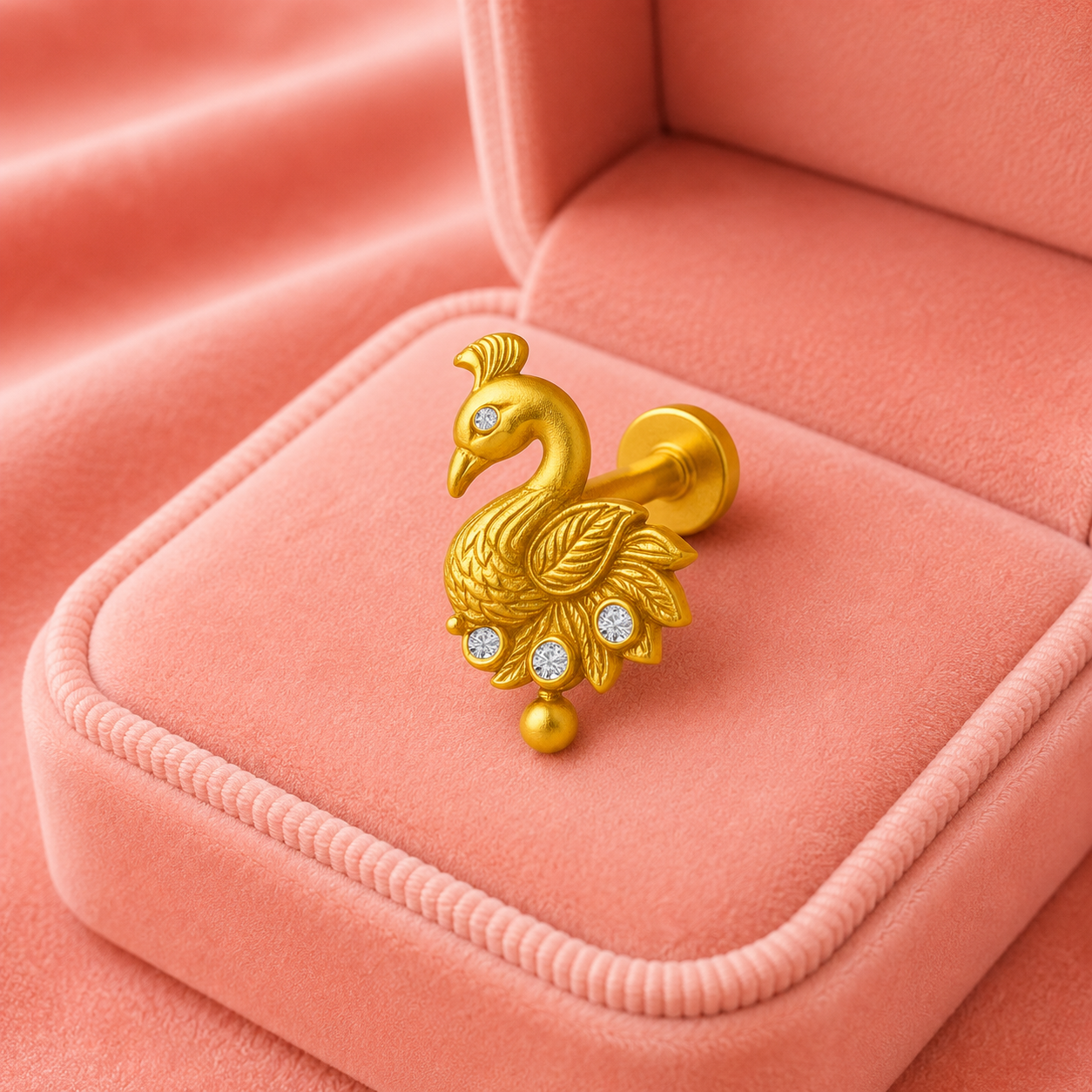 White CZ Peacock Nose Pin – Sterling Silver Gold Plated