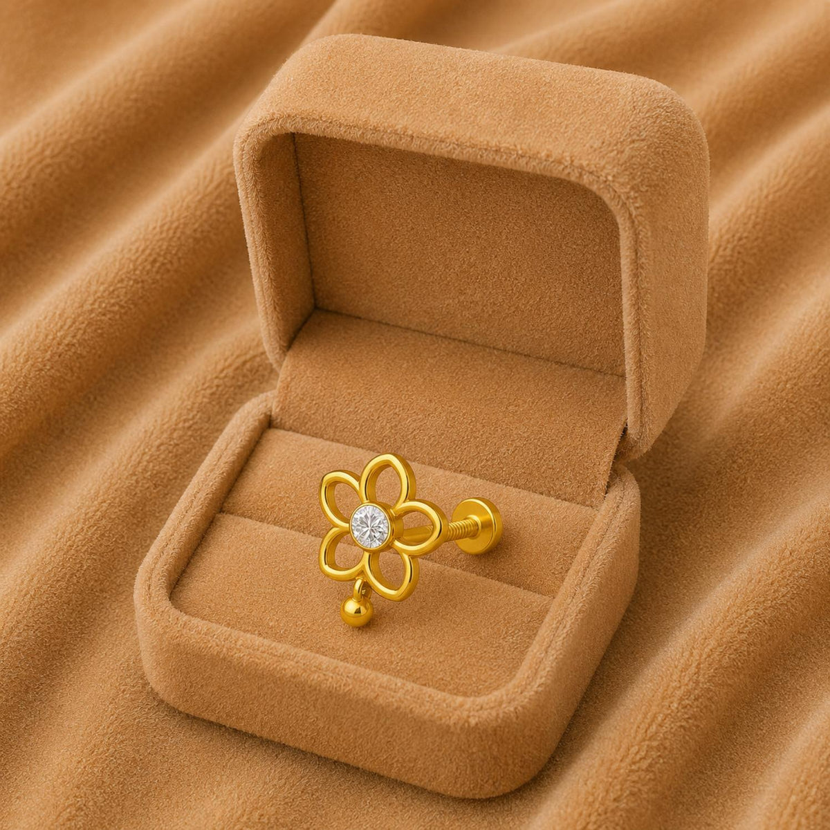 White CZ Floral Open-Petal Nose Pin – Sterling Silver Gold Plated