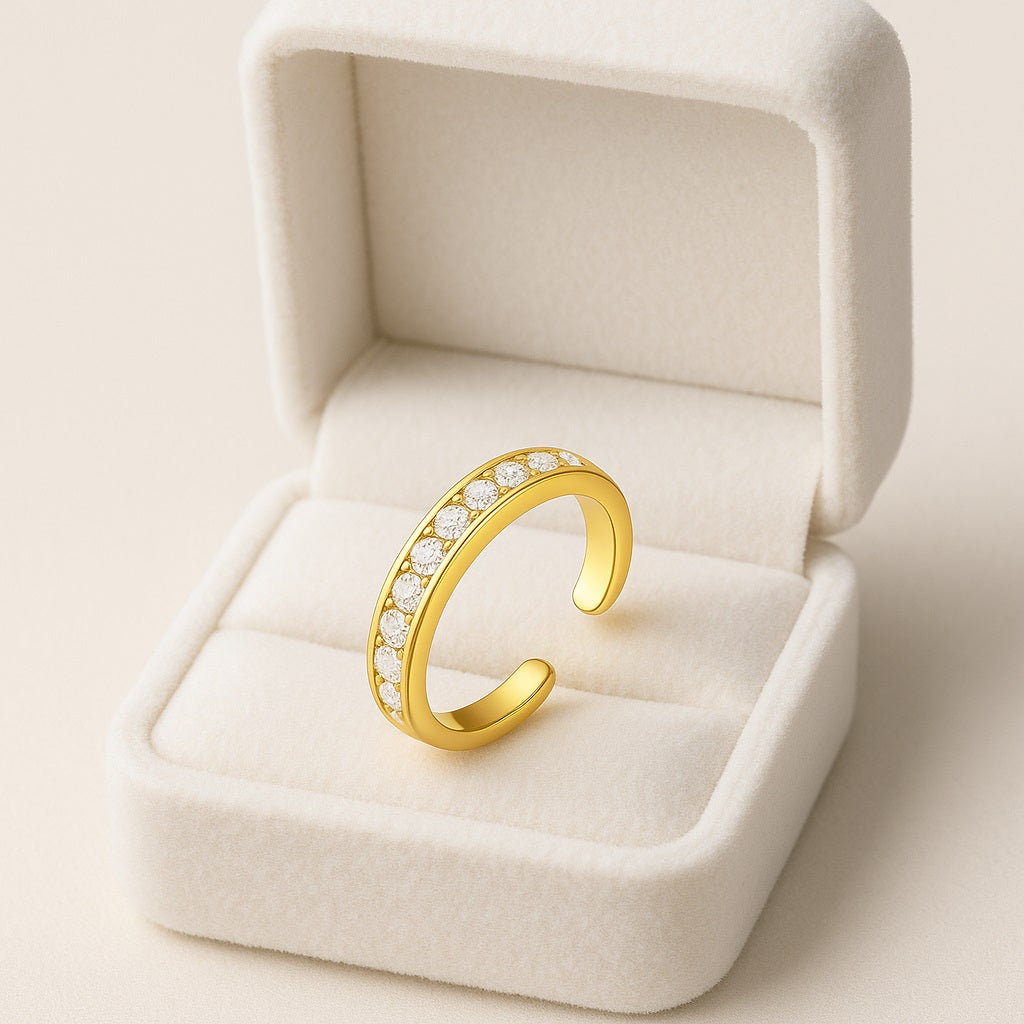 Adjustable Toe Ring with CZ Stones - Sterling Silver