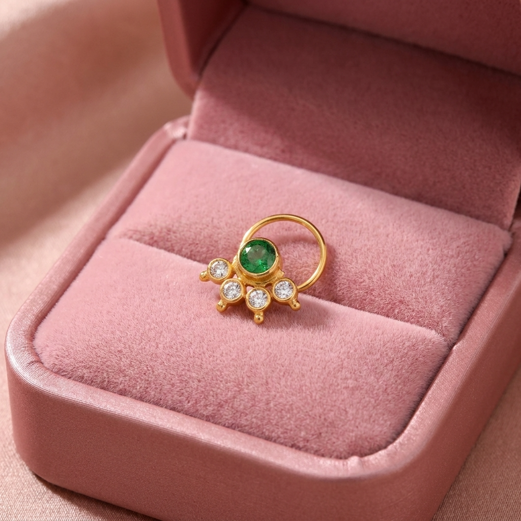 Multi Stone Nose Floral Nose pin – Gold Plated 925 Sterling Silver
