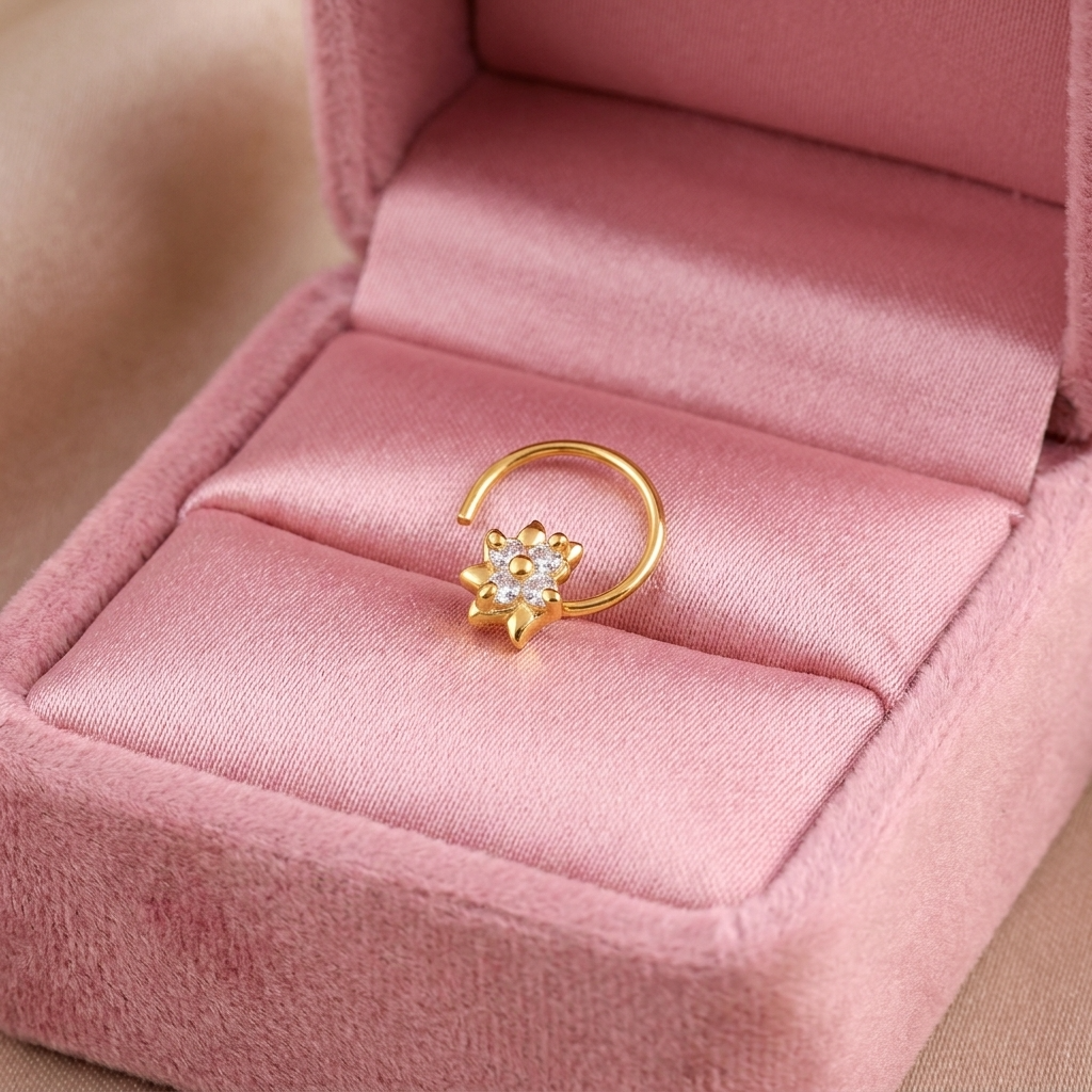 White CZ Floral Star Minimal Nose Pin – 925 Sterling Silver Yellow Plated