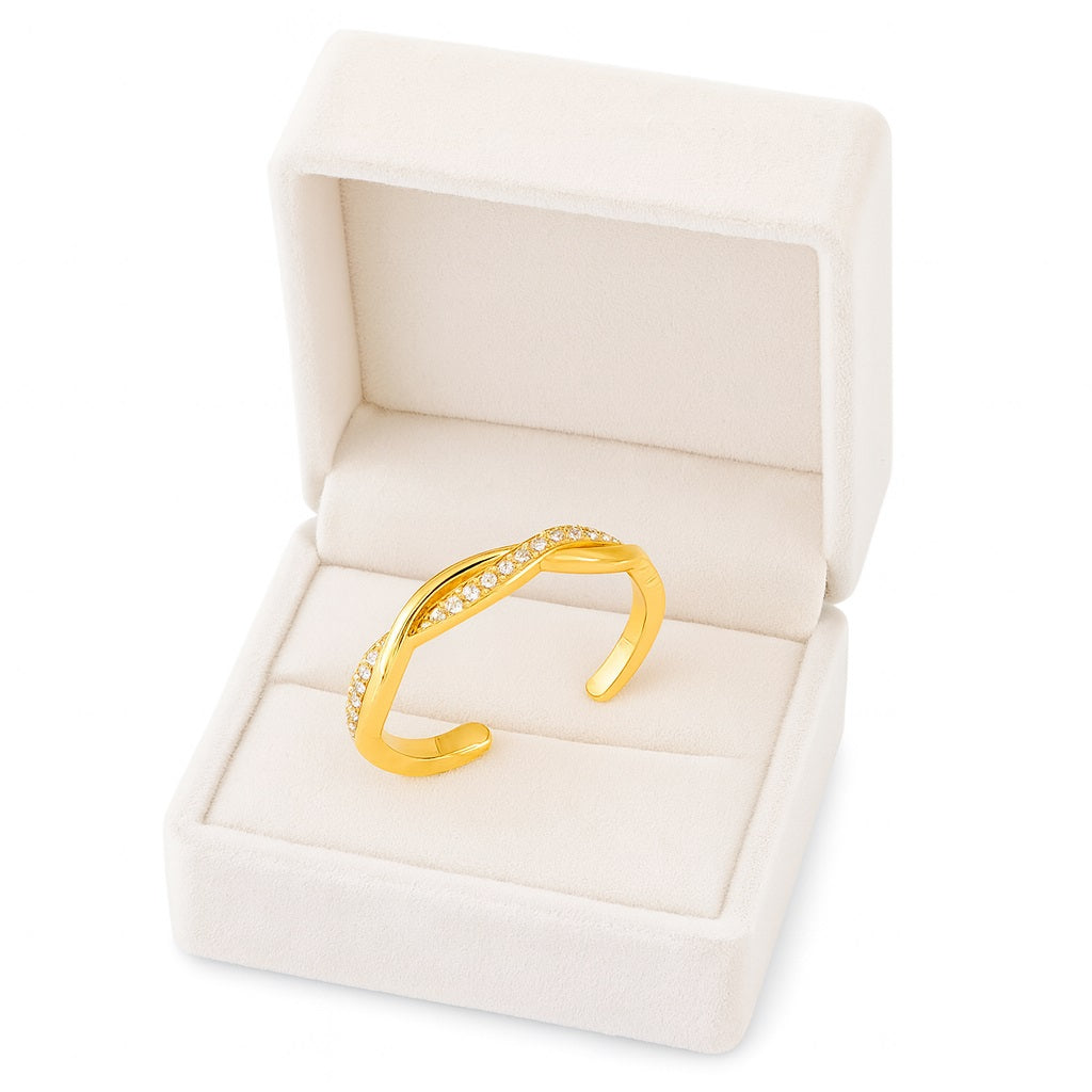 Adjustable Twisted Toe Ring With CZ Stones - Sterling Silver