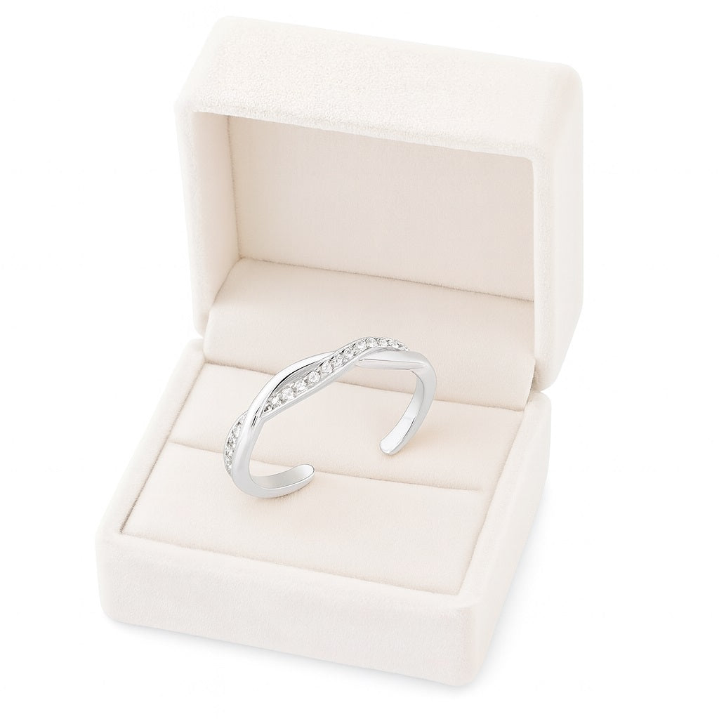 Adjustable Twisted Toe Ring With CZ Stones - Sterling Silver