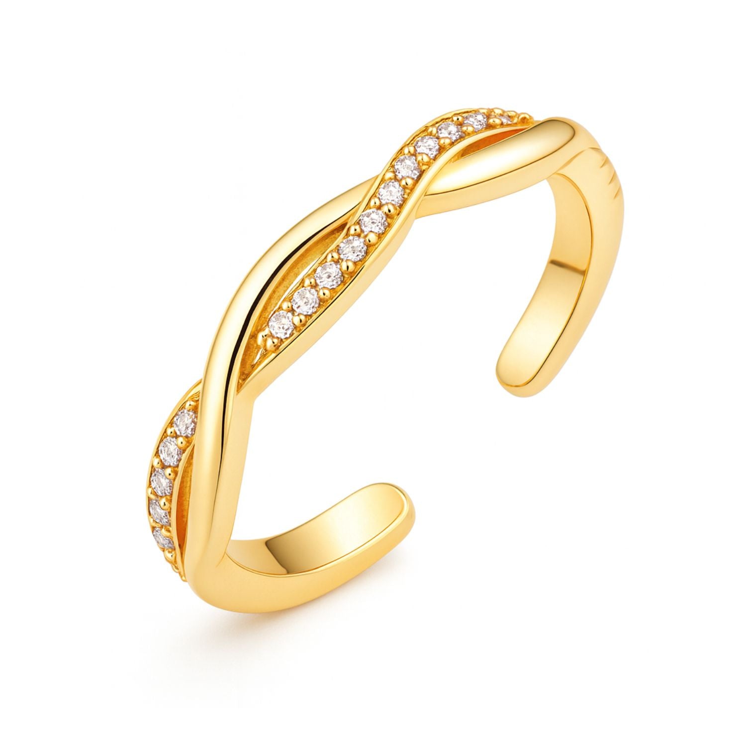 Adjustable Twisted Toe Ring With CZ Stones - Sterling Silver