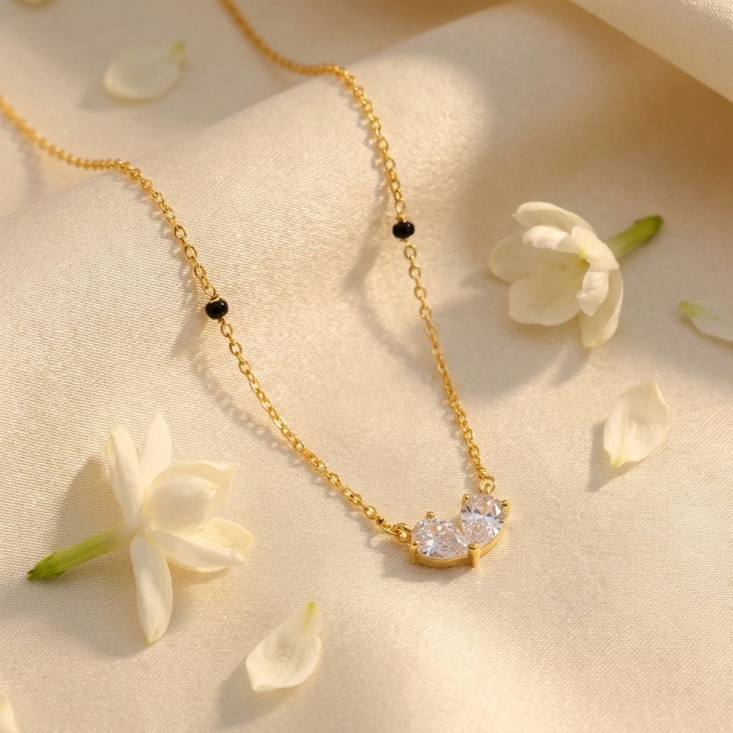 Twin Pear Butterfly Pendant Mangalsutra – Sterling Silver Gold Plated