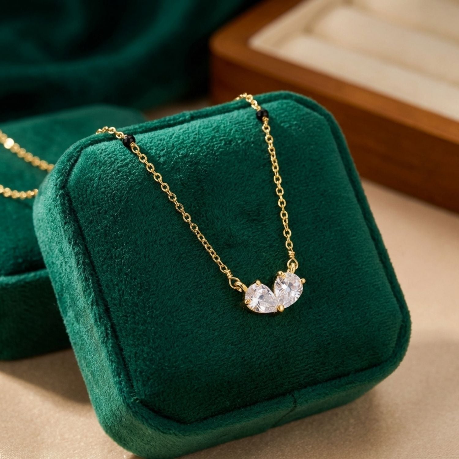 Twin Pear Butterfly Pendant Mangalsutra – Sterling Silver Gold Plated