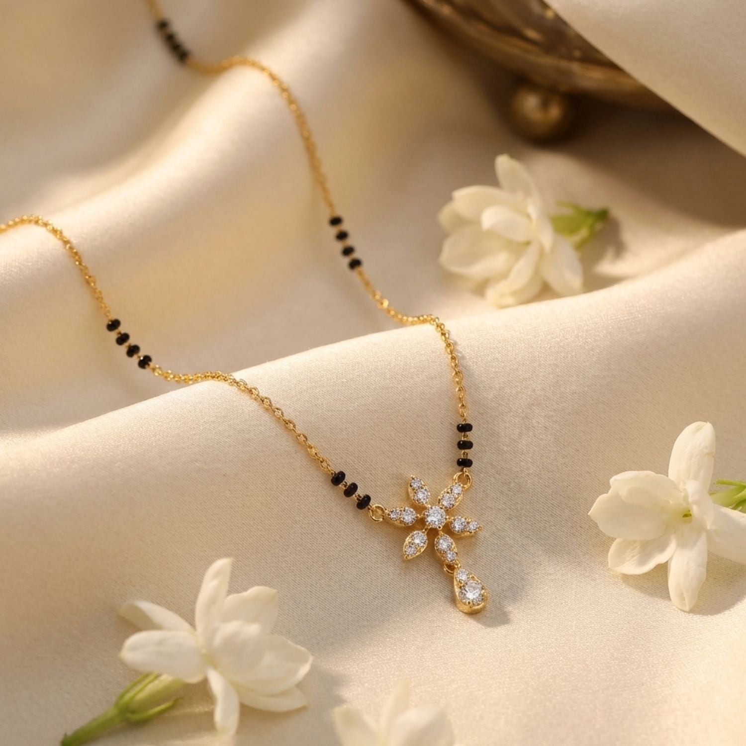 Floral Drop Mangalsutra – Sterling Silver Gold Plated