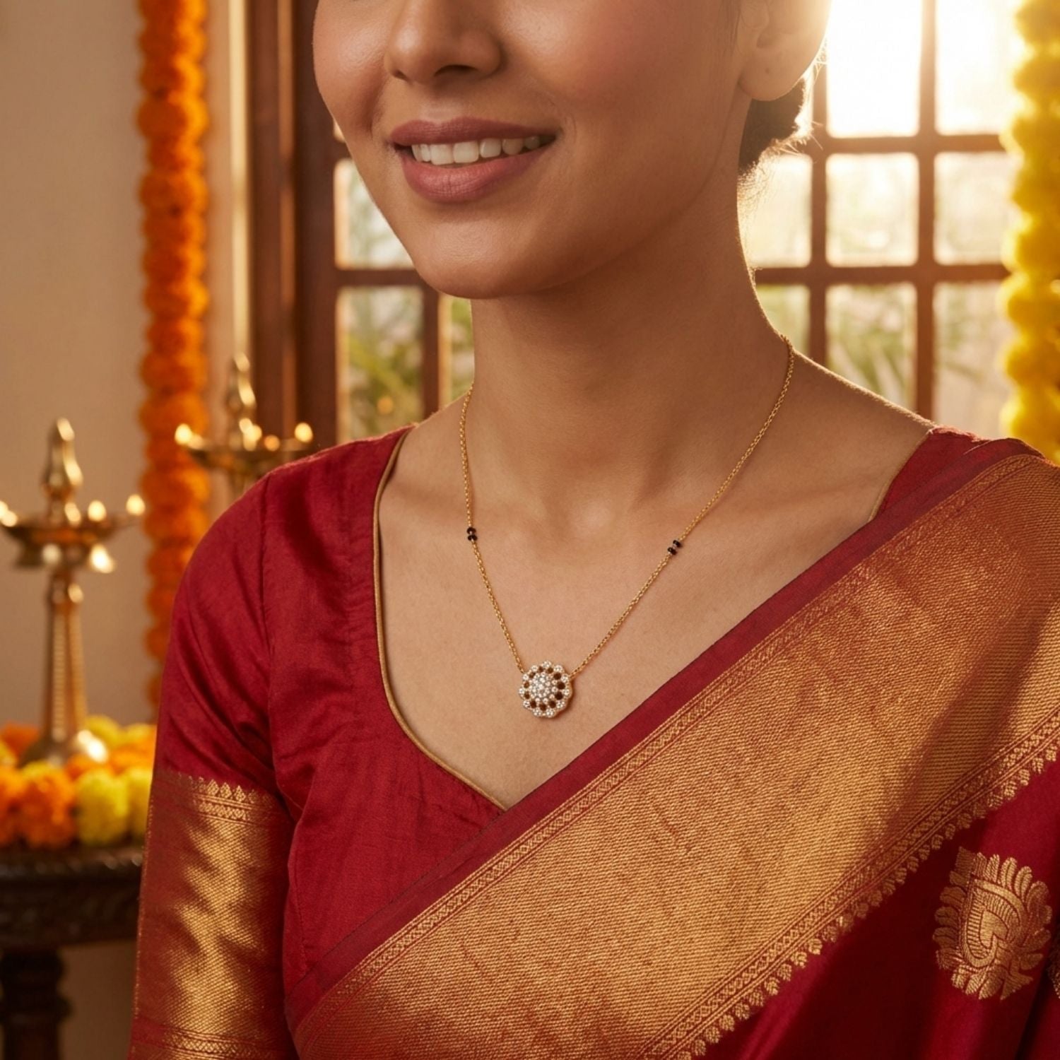 Floral Cluster Mangalsutra – Sterling Silver Gold Plated