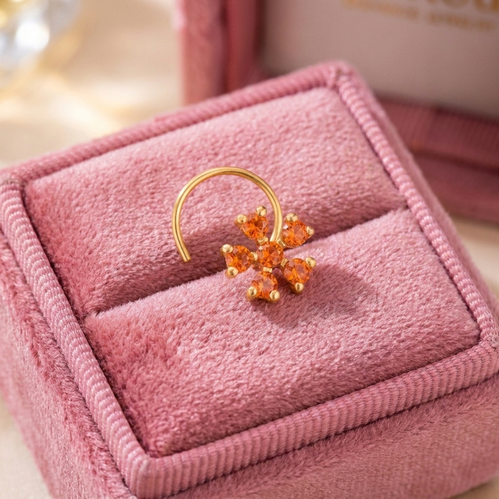 Multi Stone Nose Floral Nose pin – Gold Plated 925 Sterling Silver