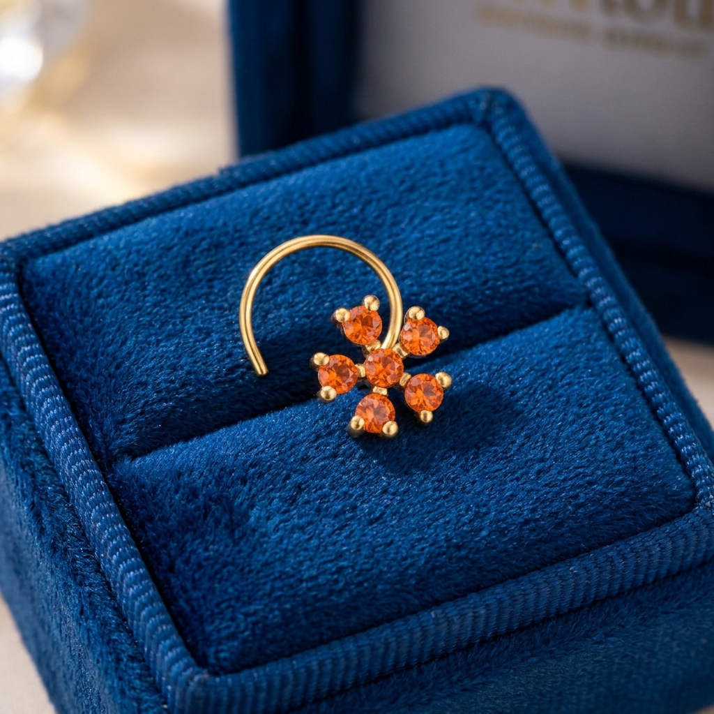 Multi Stone Nose Floral Nose pin – Gold Plated 925 Sterling Silver