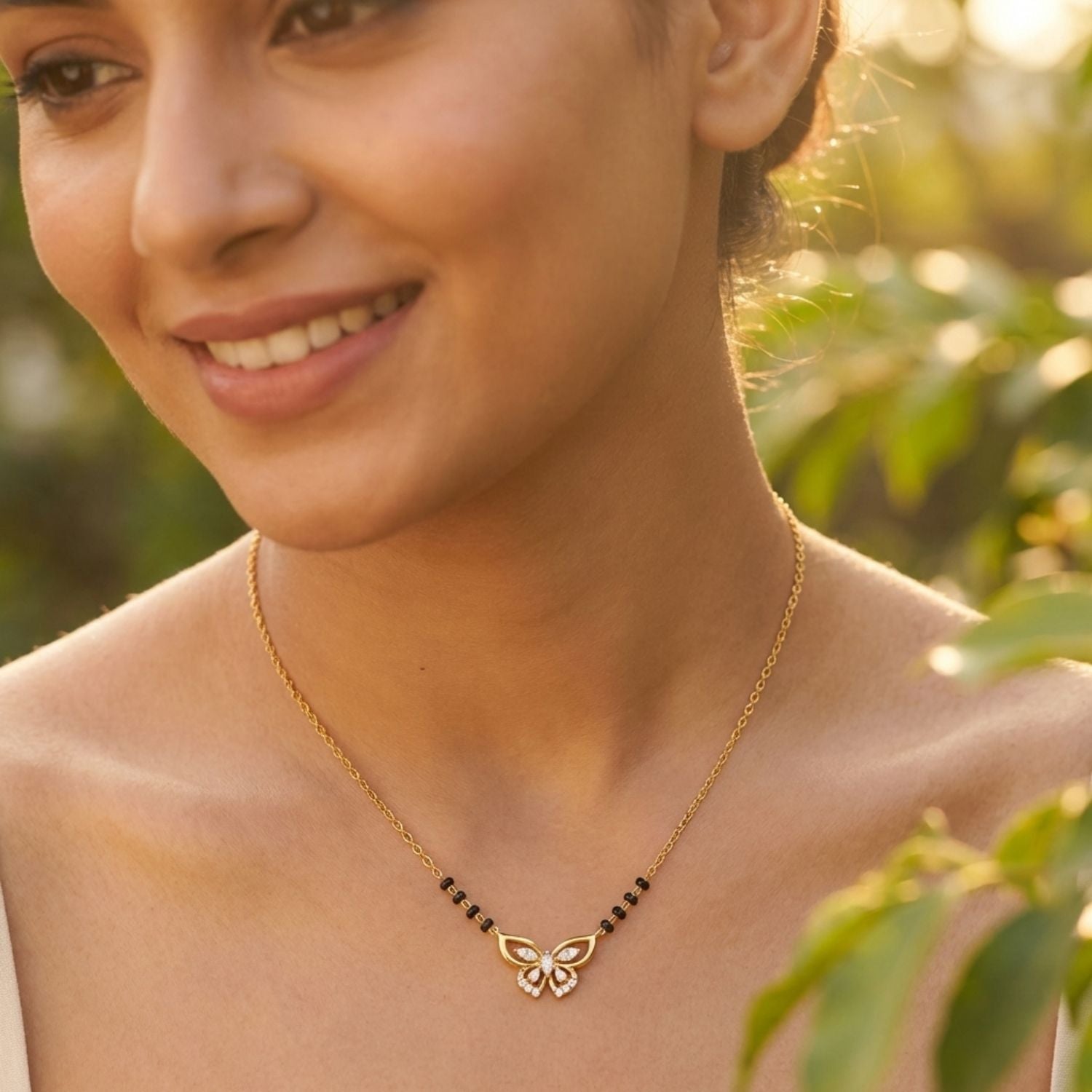 Butterfly Motif Mangalsutra – Sterling Silver Gold Plated