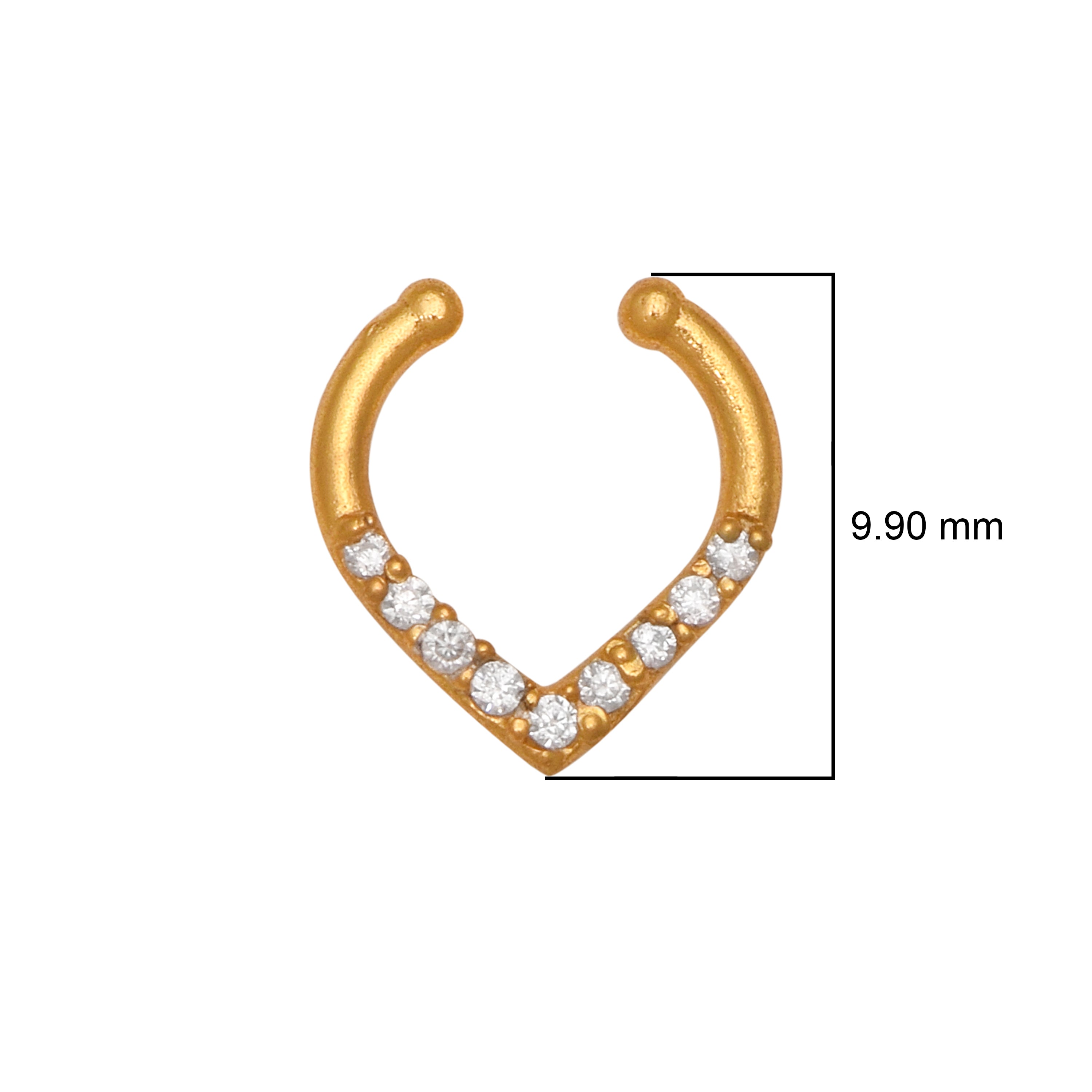 Gold Plated CZ Septum Ring – Minimal V Shape Open Nose Ring Design