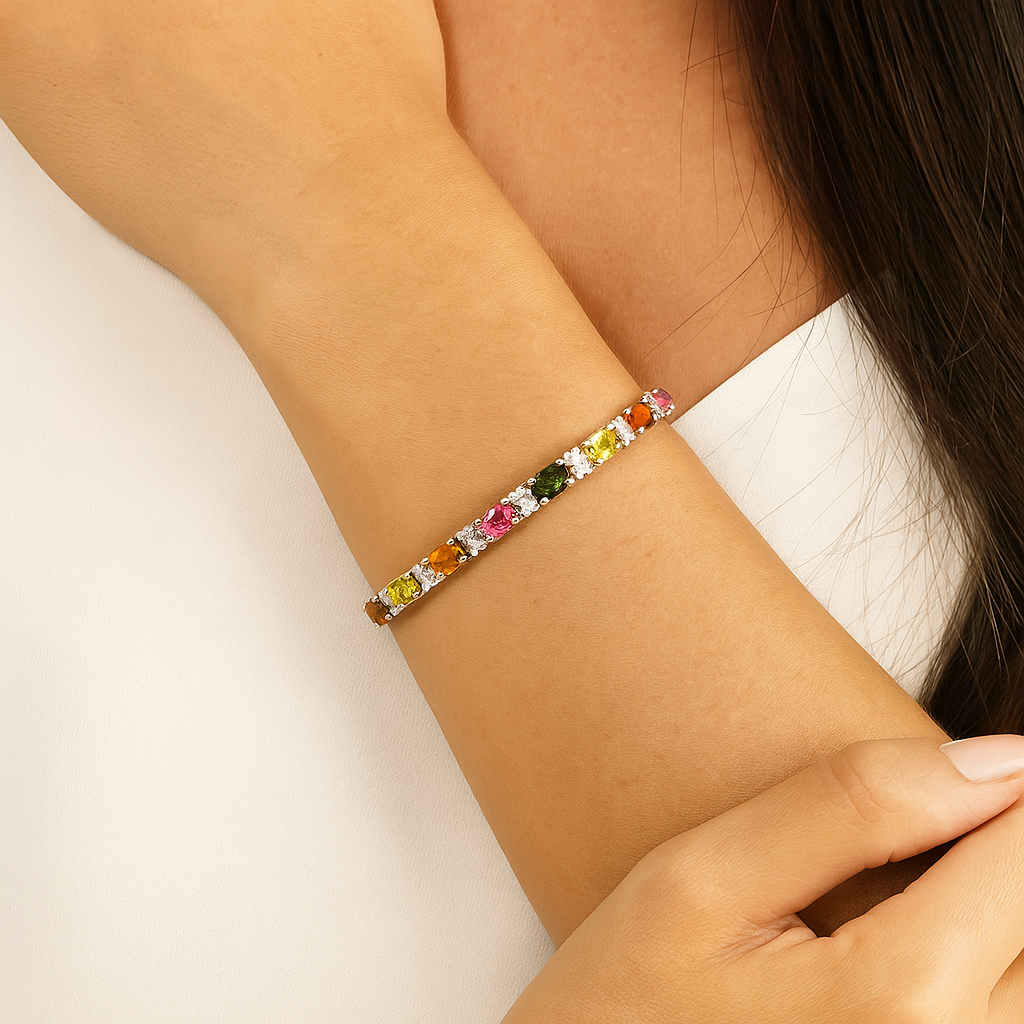 Multi Tourmaline Tennis Bracelet – 925 Sterling Silver