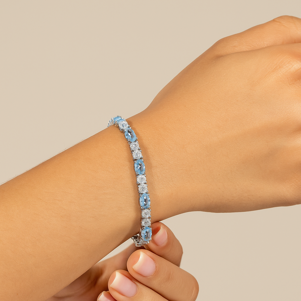 Blue Topaz Tennis Bracelet – 925 Sterling Silver