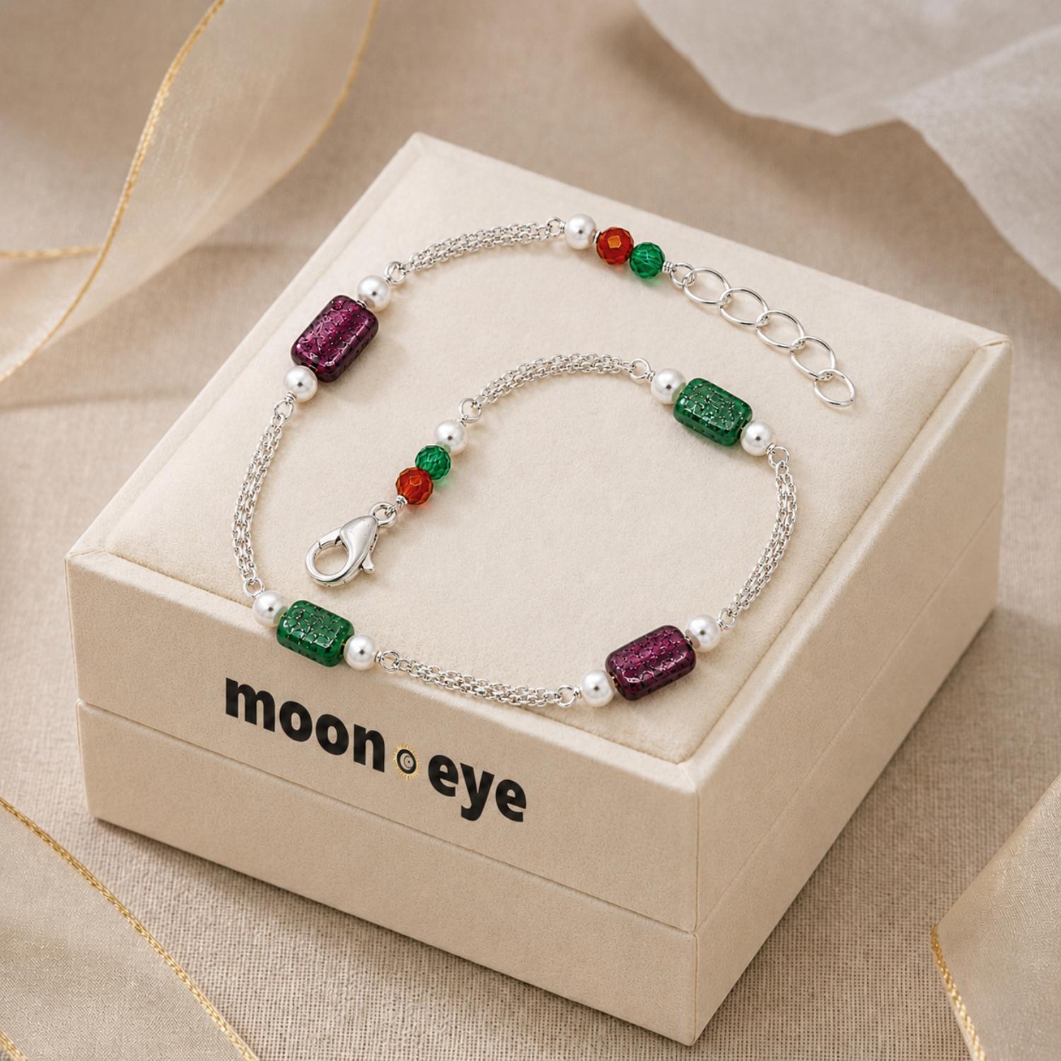 925 Sterling Silver Multi-Color Glass Bead Station Bracelet – 925 Sterling Silver
