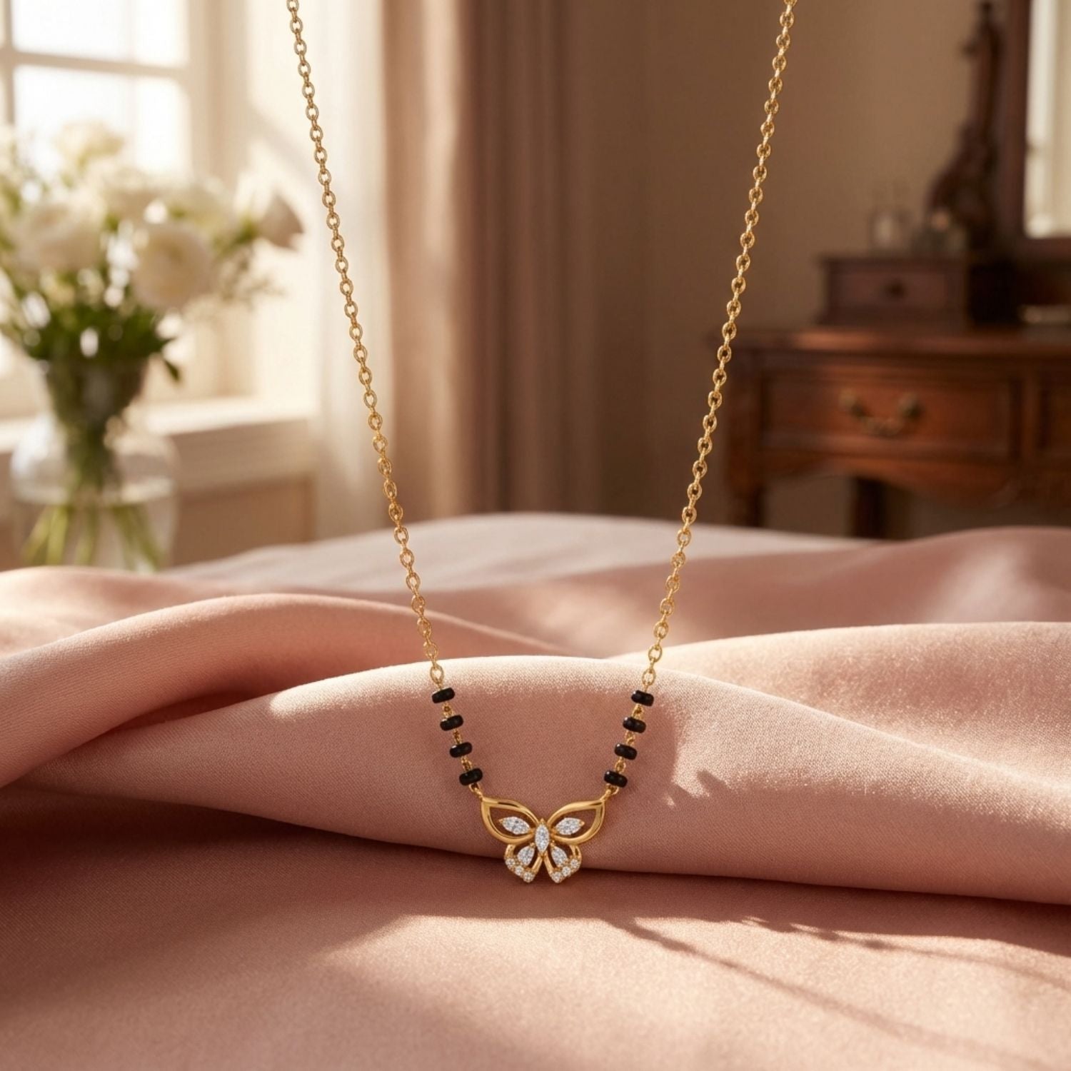 Butterfly Motif Mangalsutra – Sterling Silver Gold Plated