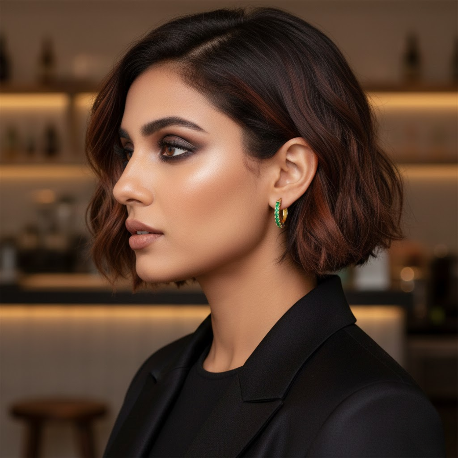 Emerald Green Stone Hoop Earrings – Sterling Silver Gold Plated