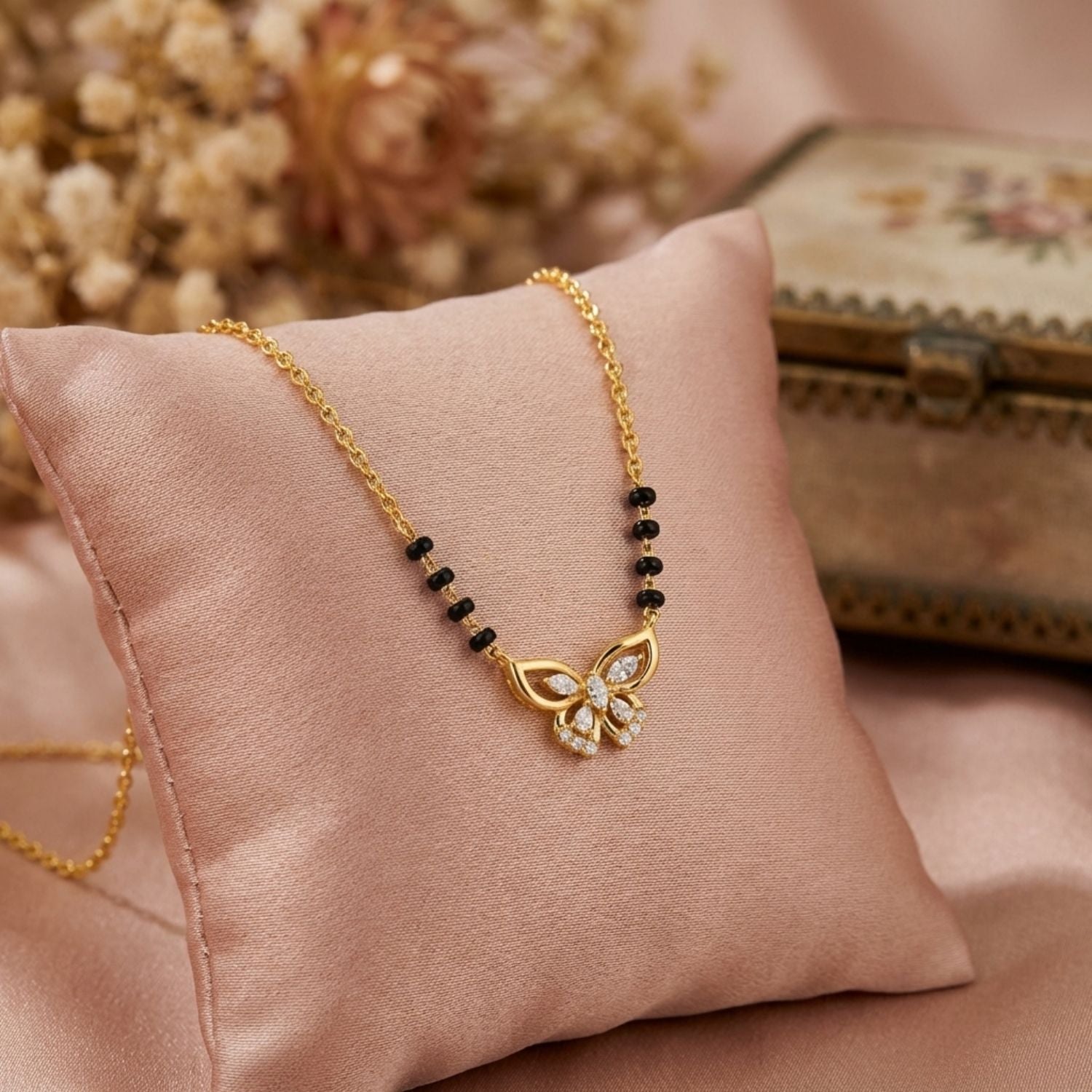 Butterfly Motif Mangalsutra – Sterling Silver Gold Plated