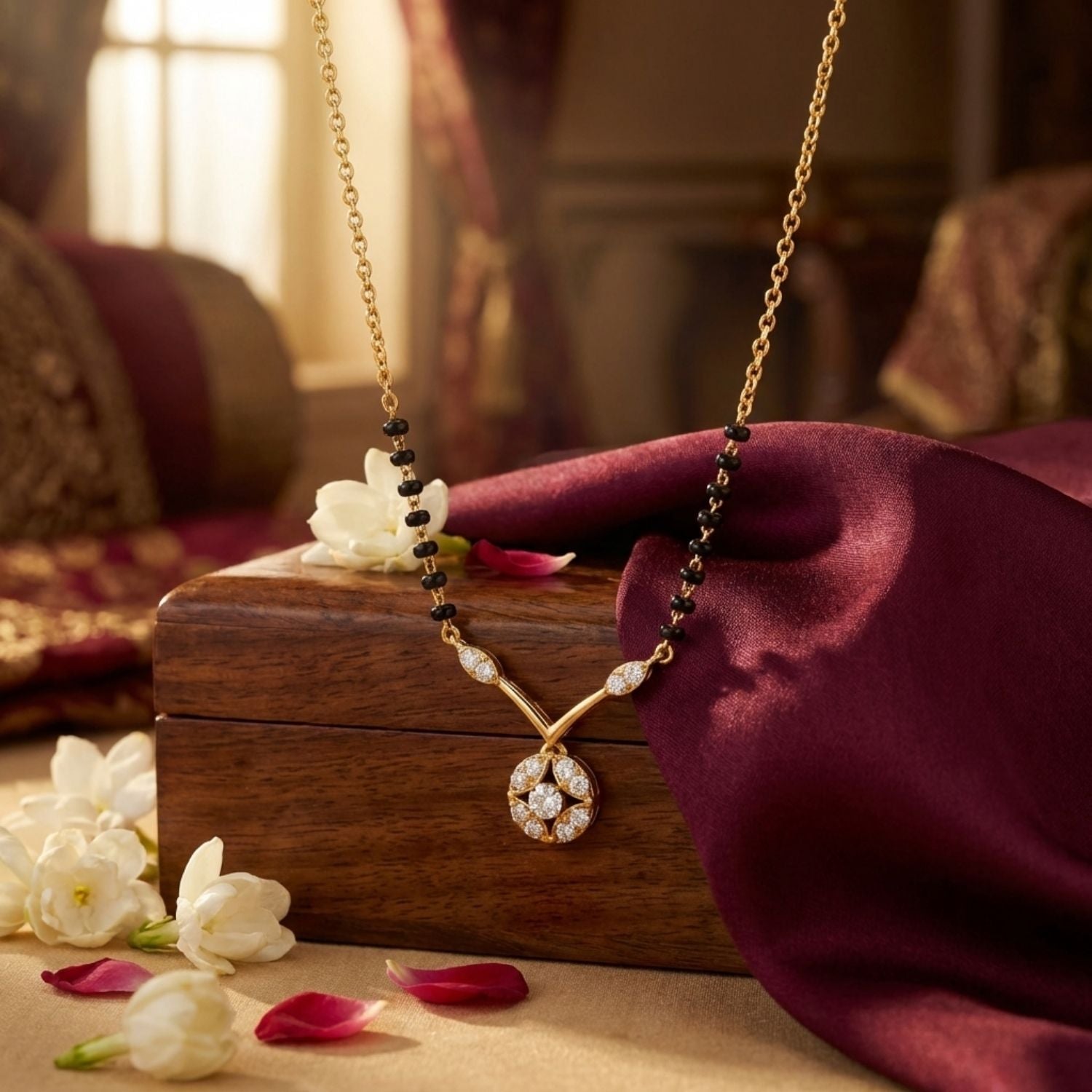 Floral Mangalsutra – Sterling Silver Gold Plated