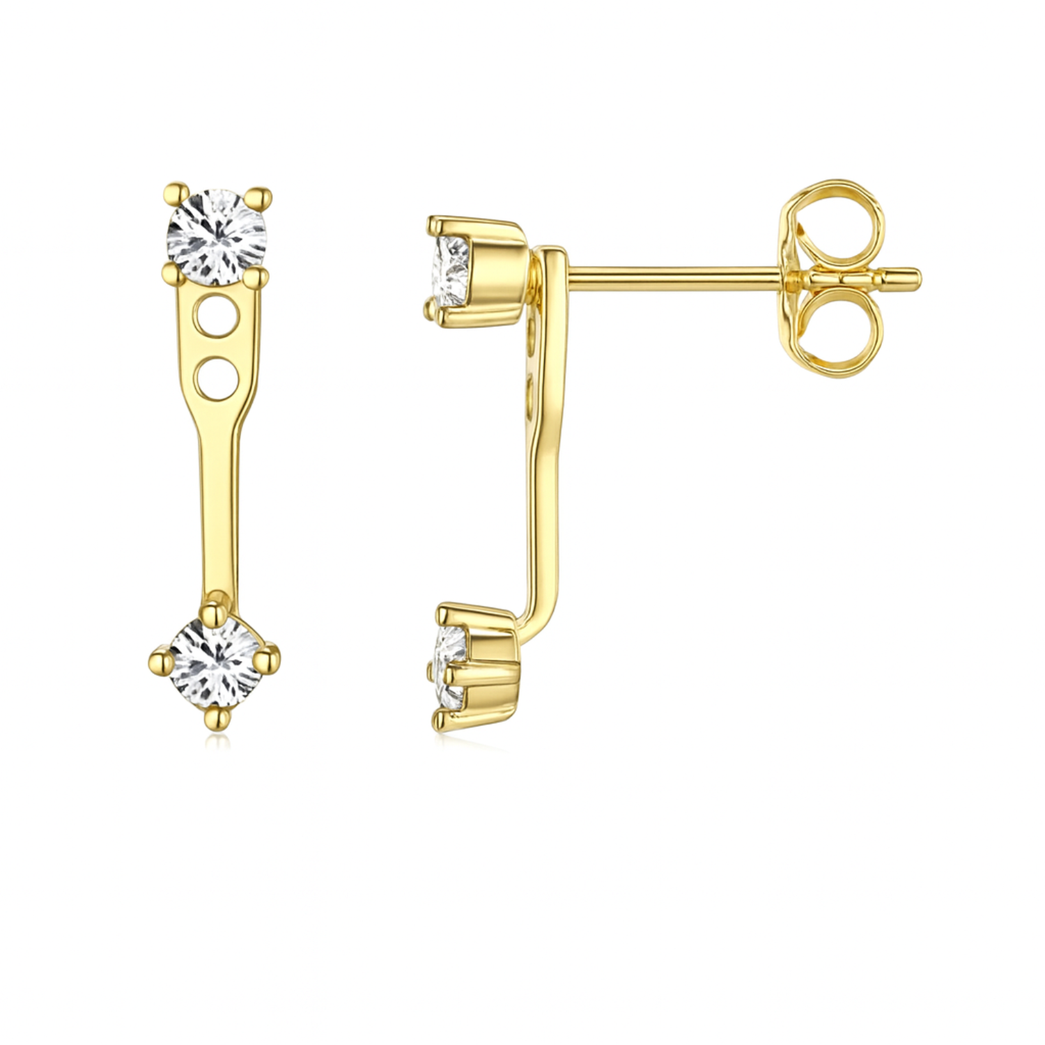 Double Diamond Bar Stud Earrings – Sterling Silver Gold Plated