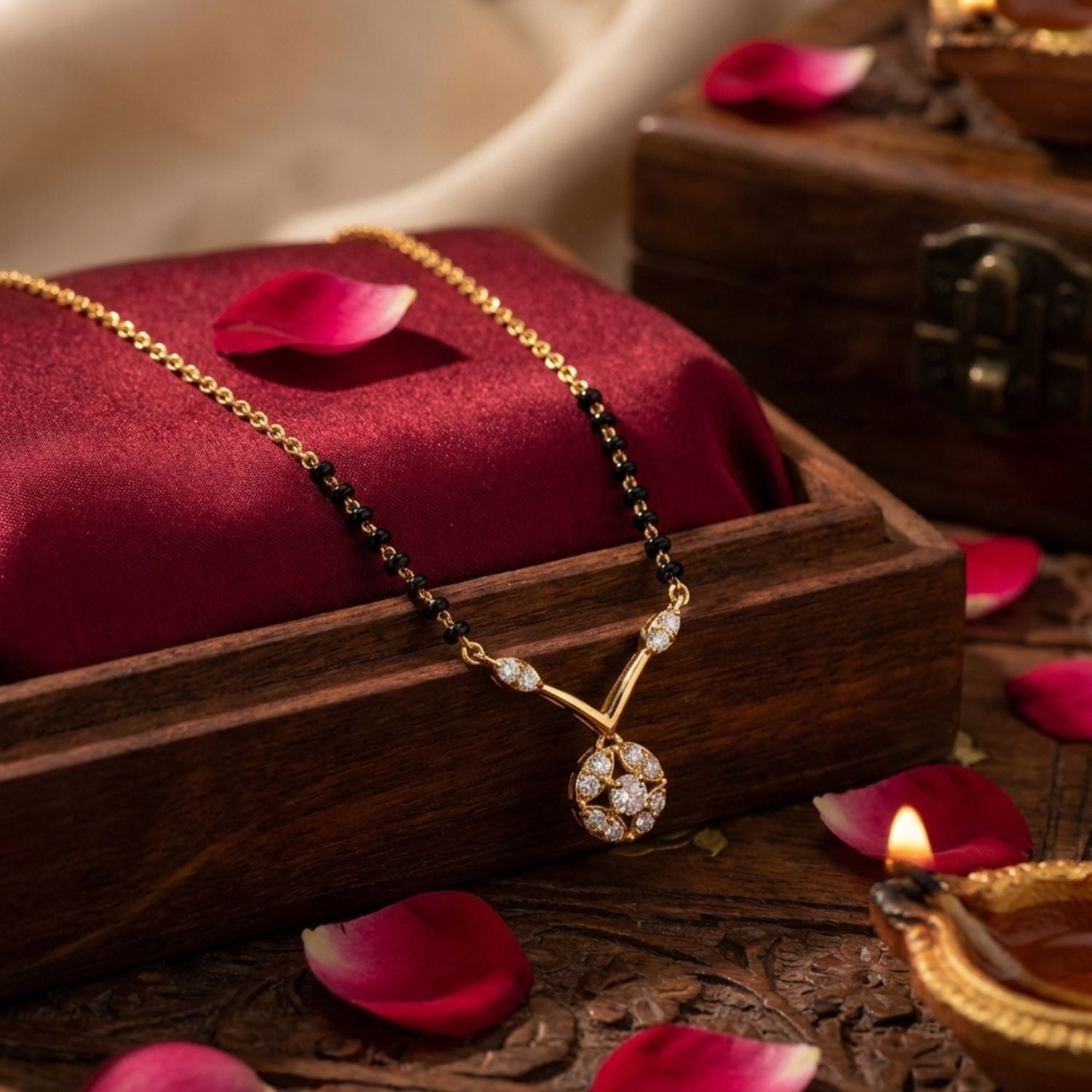 Floral Mangalsutra – Sterling Silver Gold Plated