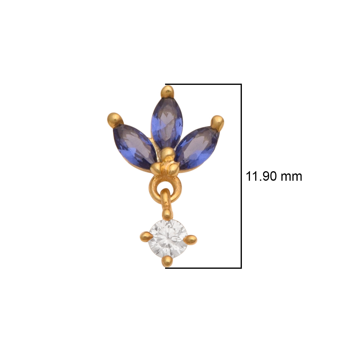Gold Plated Blue CZ Floral Nose Pin with Dangle White Stone – Elegant Ethnic Design