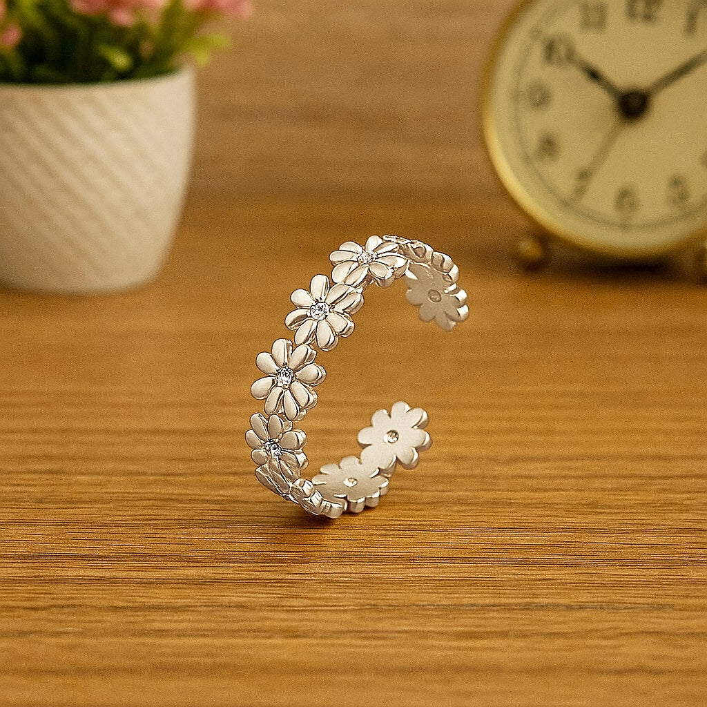Adjustable Floral Toe Ring - Sterling Silver
