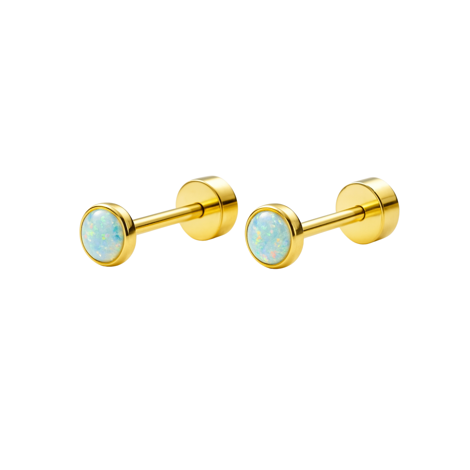 Opal Round Screw-Back Stud Earrings – Sterling Silver Gold Plated