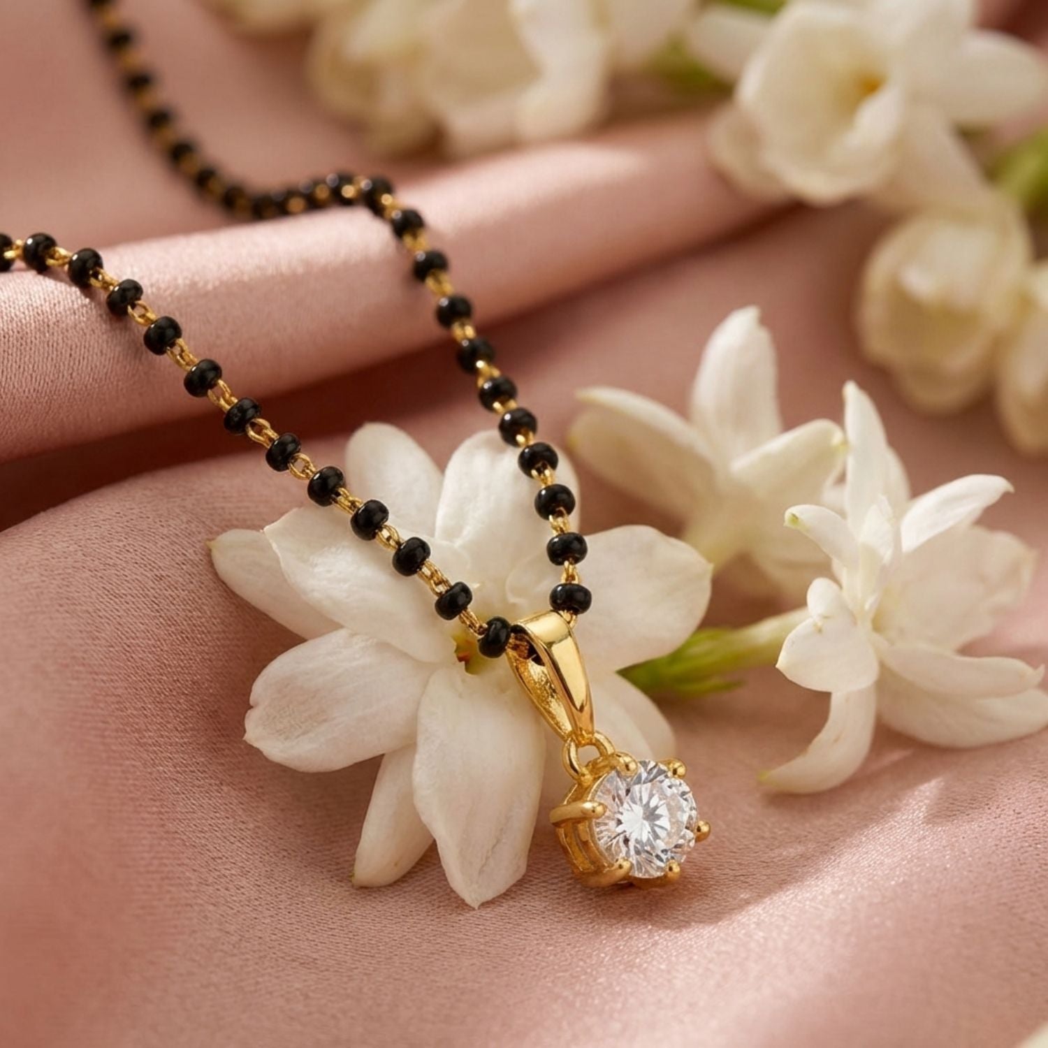 Solitaire Mangalsutra – Sterling Silver Gold Plated