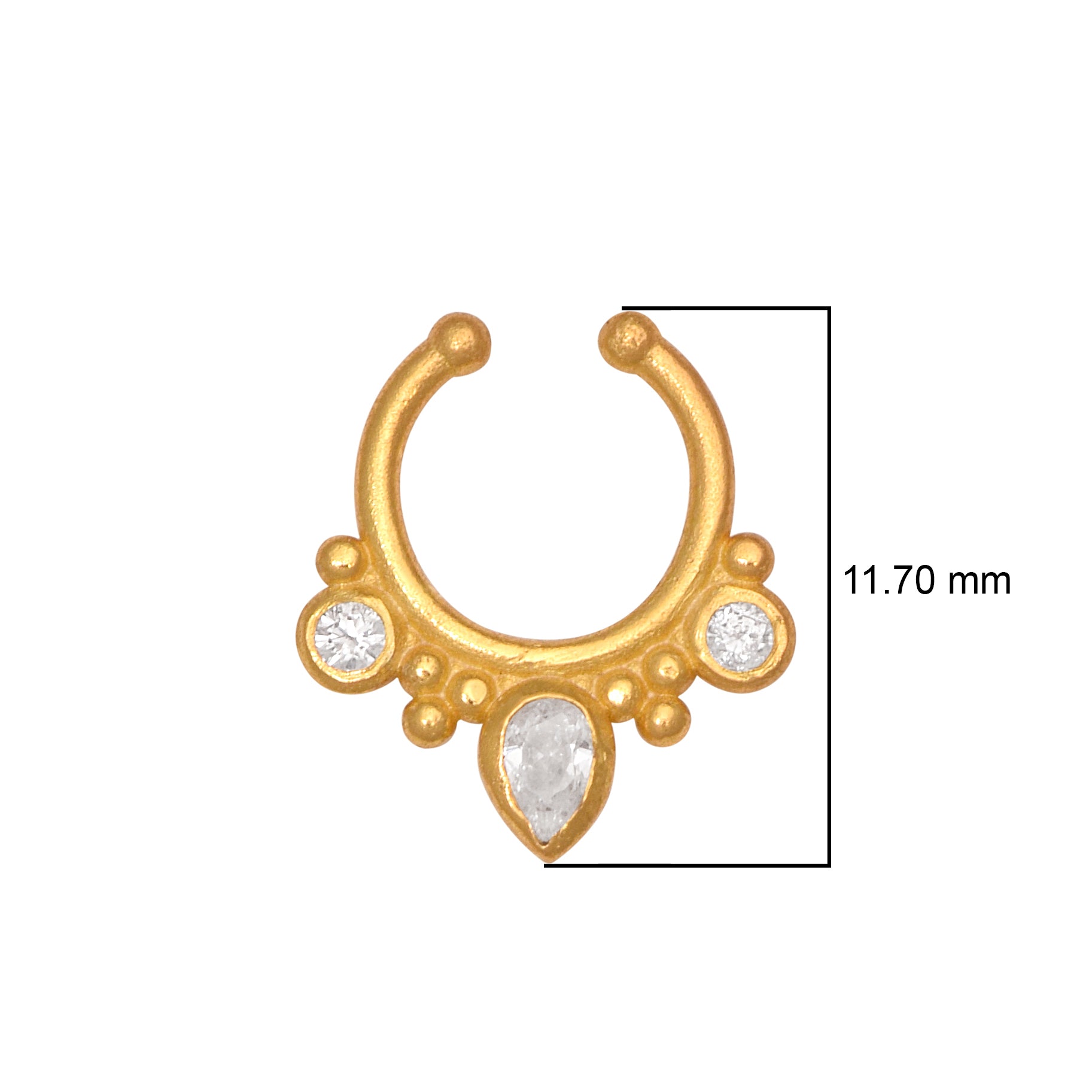 Gold Plated CZ Septum Ring – Boho Drop Open Nose Ring Design