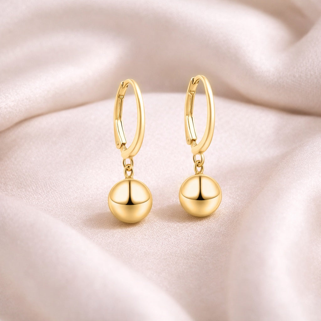 Gold Plated Ball Drop Hoop Earrings - Sterling Silver