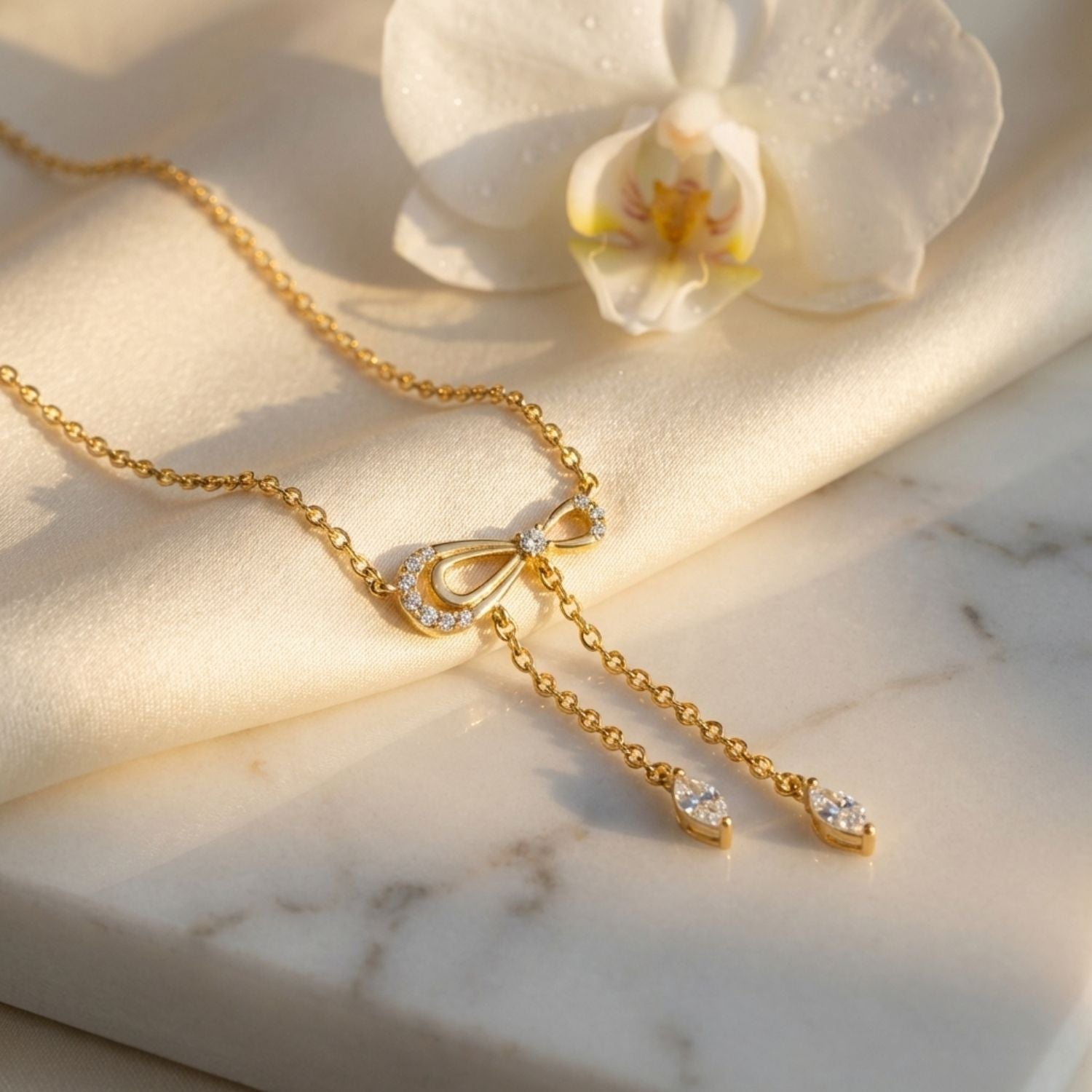 Bow Knot Drops Mangalsutra – Sterling Silver Gold Plated