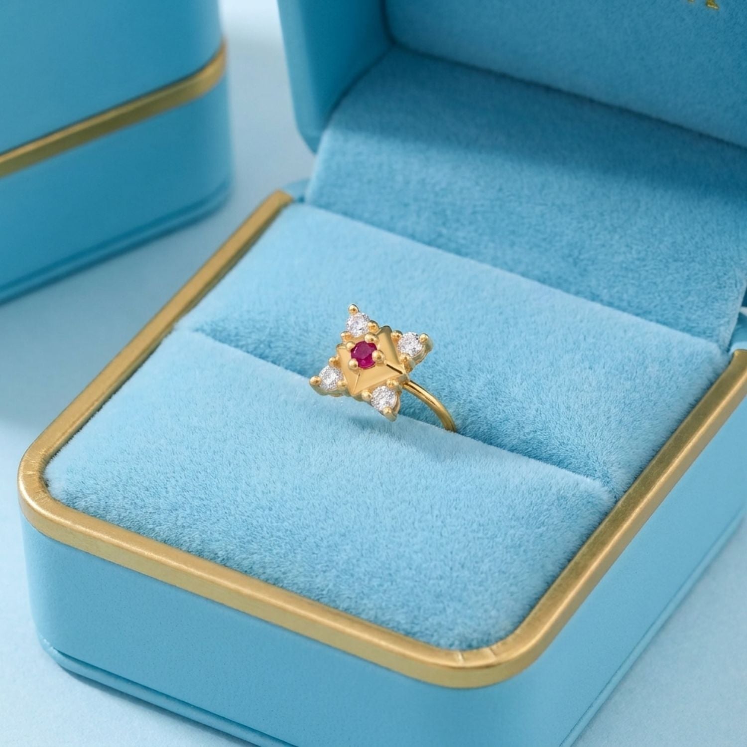 Multi Stone Geometric Floral Nose Pin – 925 Sterling Silver Yellow Plated