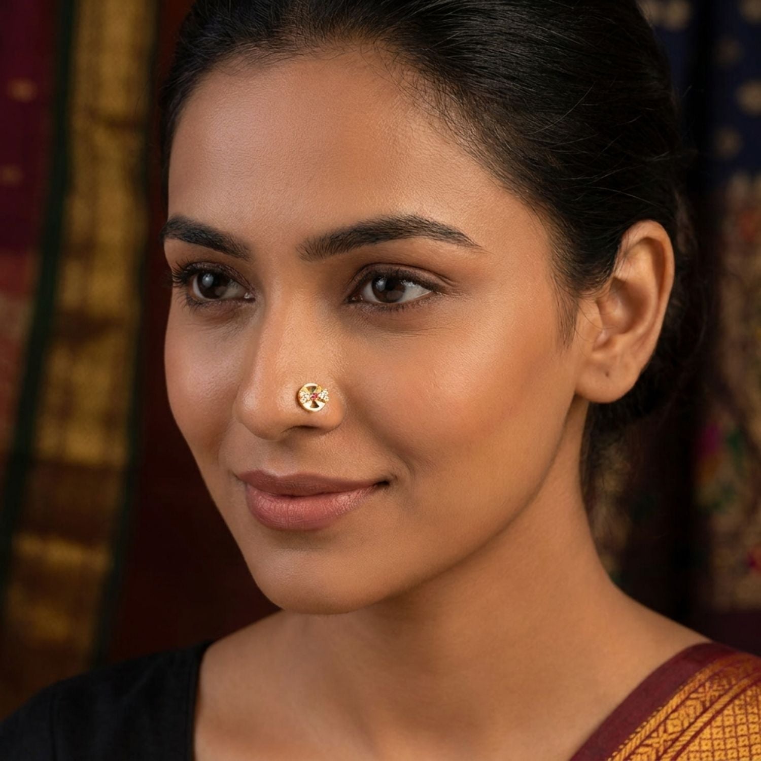 Multi Stone Minimalist Nose Pin – 925 Sterling Silver Yellow Plated