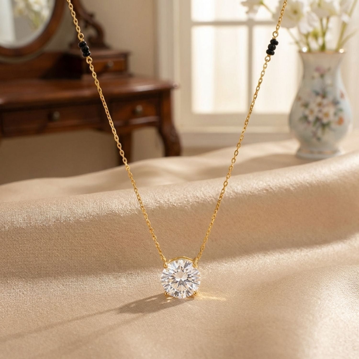 Solitaire Mangalsutra – Sterling Silver Gold Plated