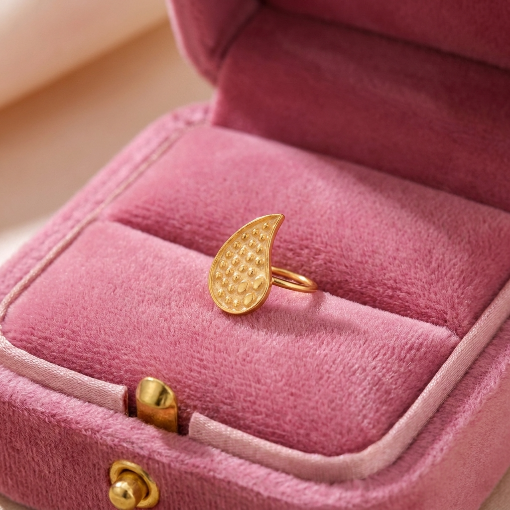 Textured Minimal Nature Leaf Nose Pin – 925 Sterling Silver Yellow Plated
