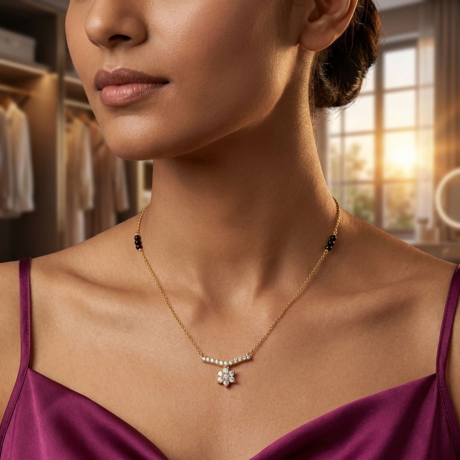 Floral V-Shape Mangalsutra – Sterling Silver Gold-Plated