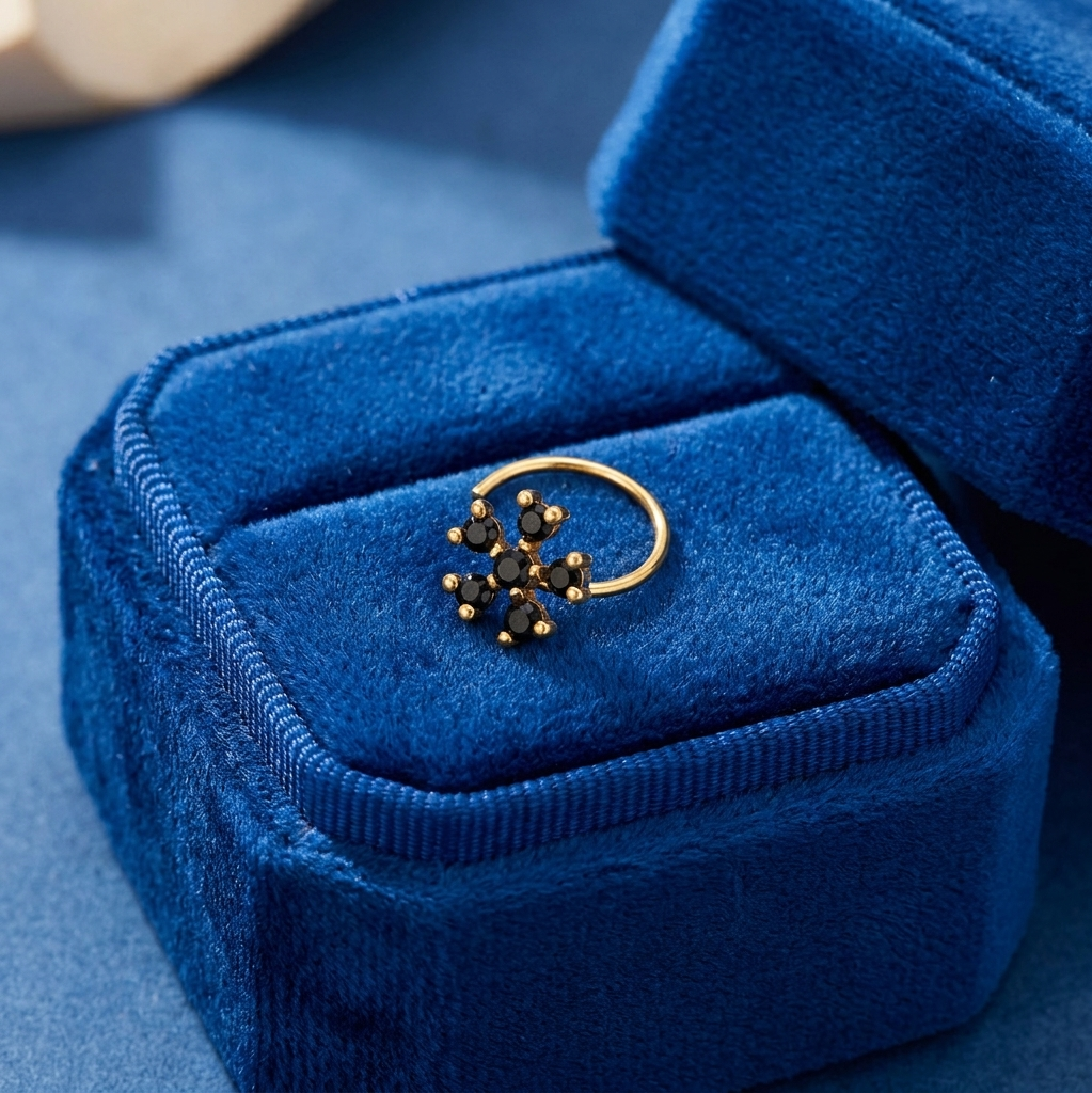 Multi Stone Nose Floral Nose pin – Gold Plated 925 Sterling Silver