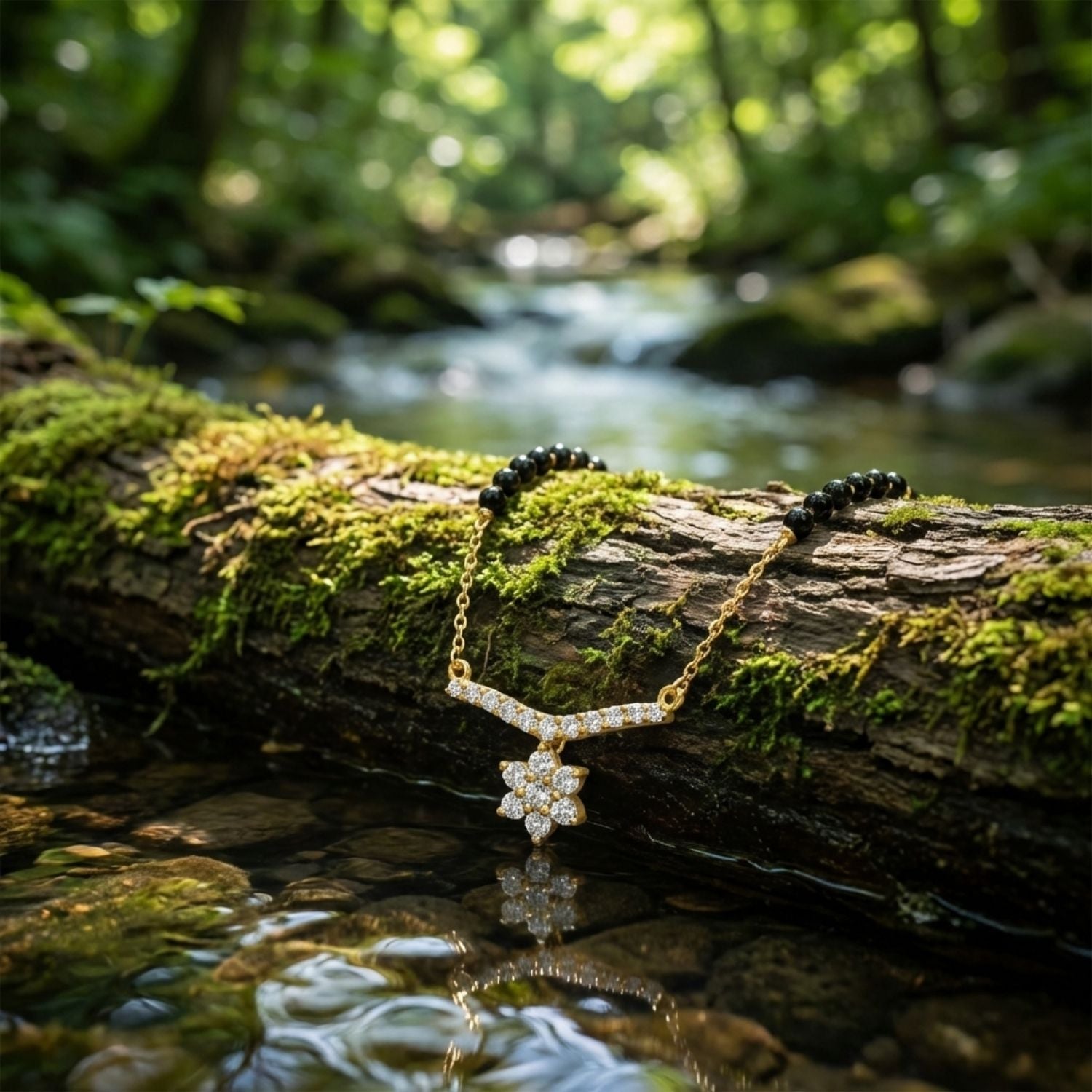 Floral V-Shape Mangalsutra – Sterling Silver Gold-Plated