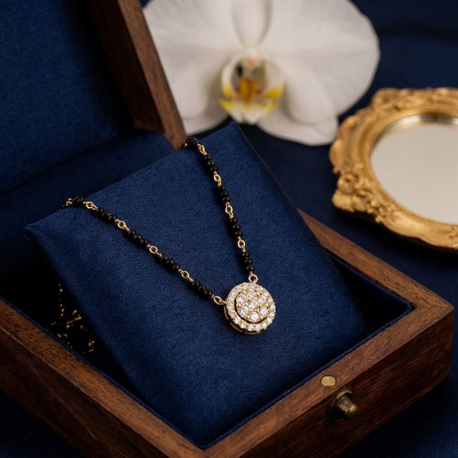 Double Halo Mangalsutra – Sterling Silver Gold-Plated