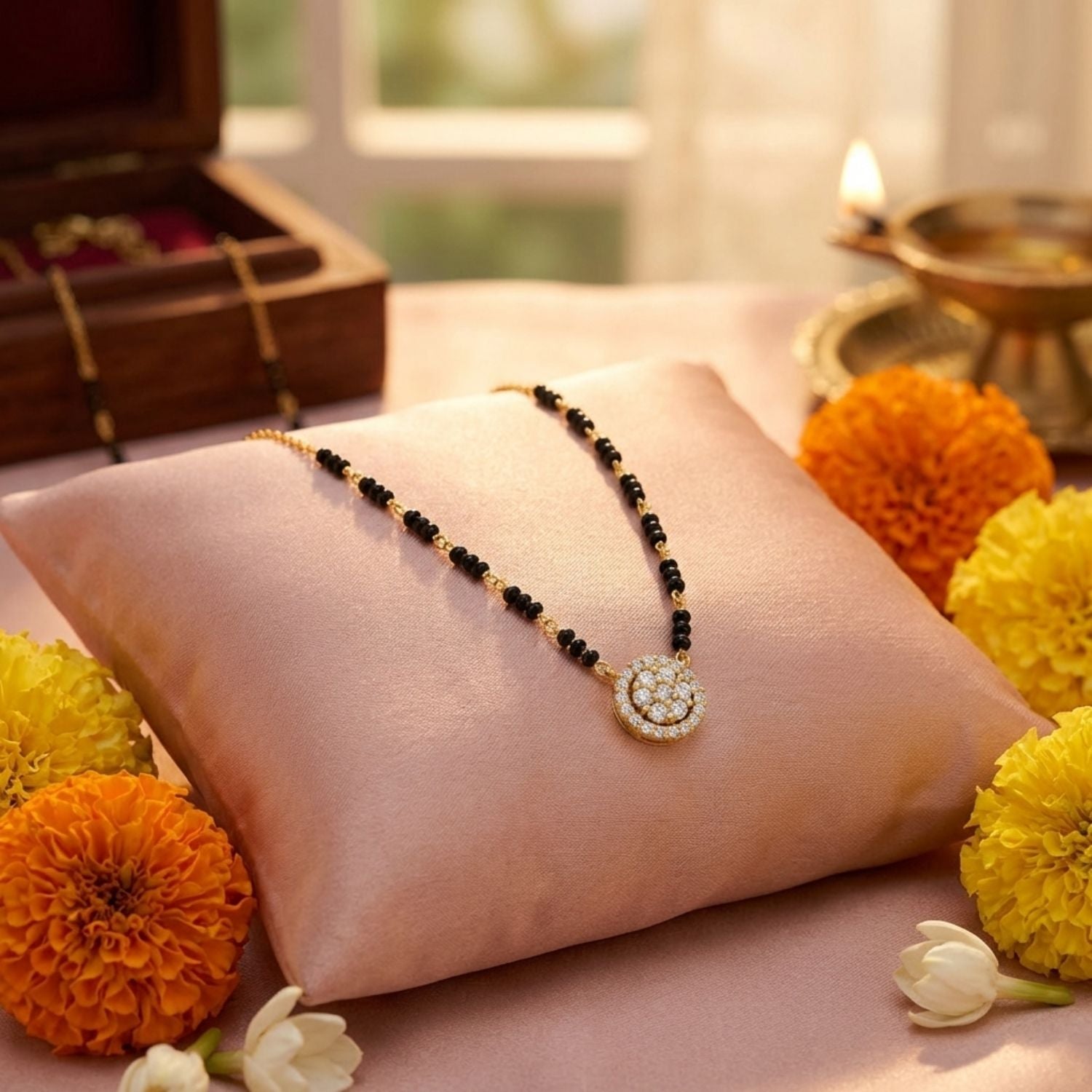 Double Halo Mangalsutra – Sterling Silver Gold-Plated