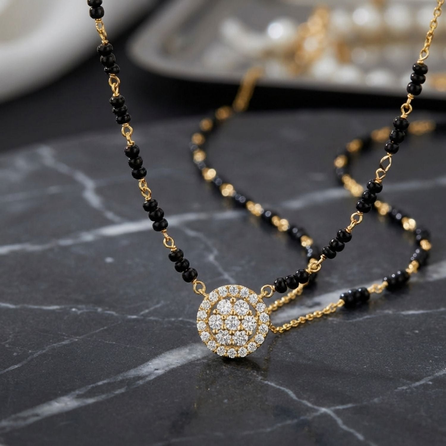 Double Halo Mangalsutra – Sterling Silver Gold-Plated