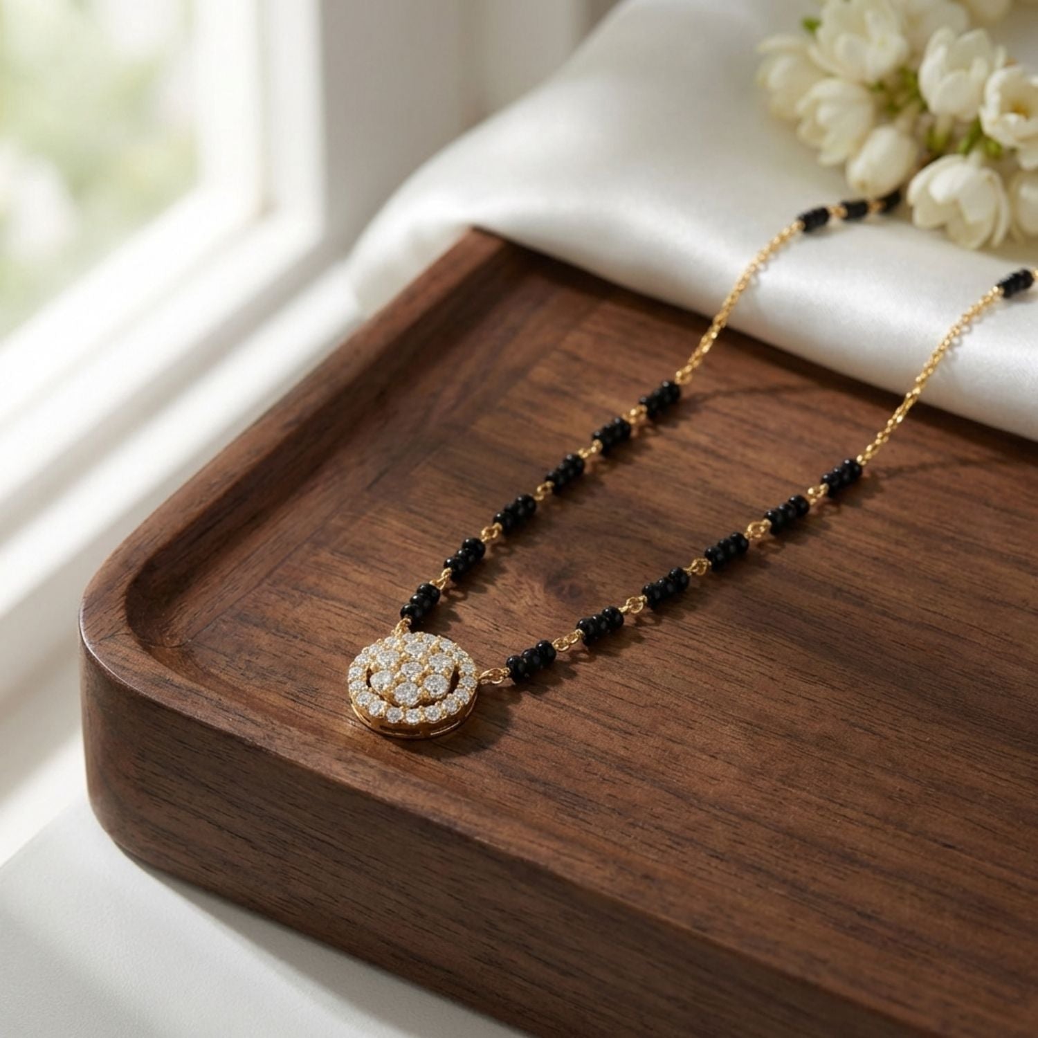Double Halo Mangalsutra – Sterling Silver Gold-Plated