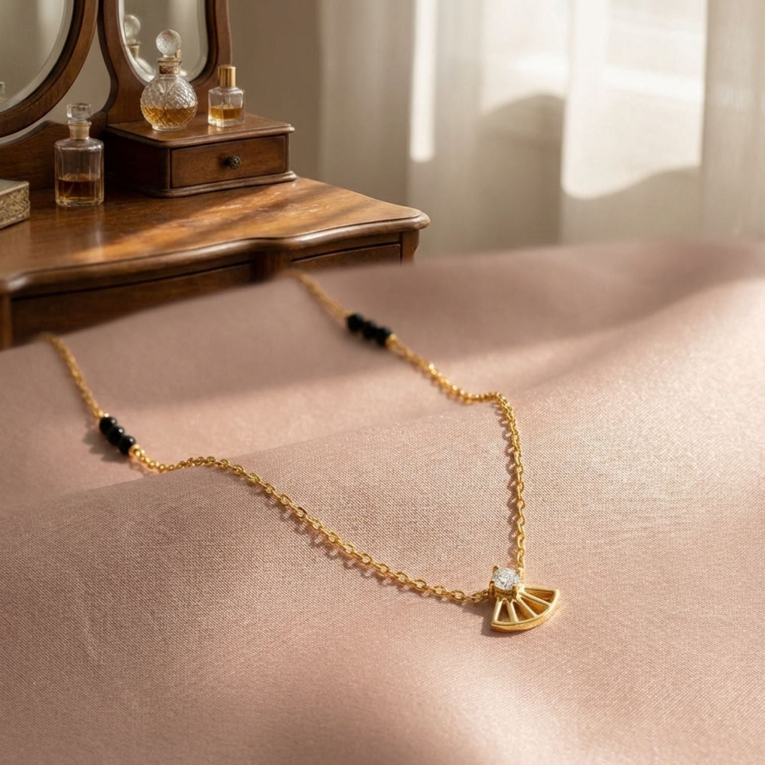 Geometric Fan Pendant Mangalsutra – Sterling Silver Gold Plated