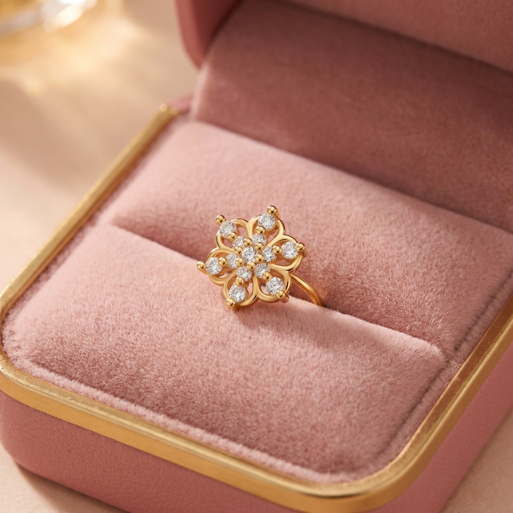 White CZ Floral Mandala Cluster Nose Pin – 925 Sterling Silver Yellow Plated