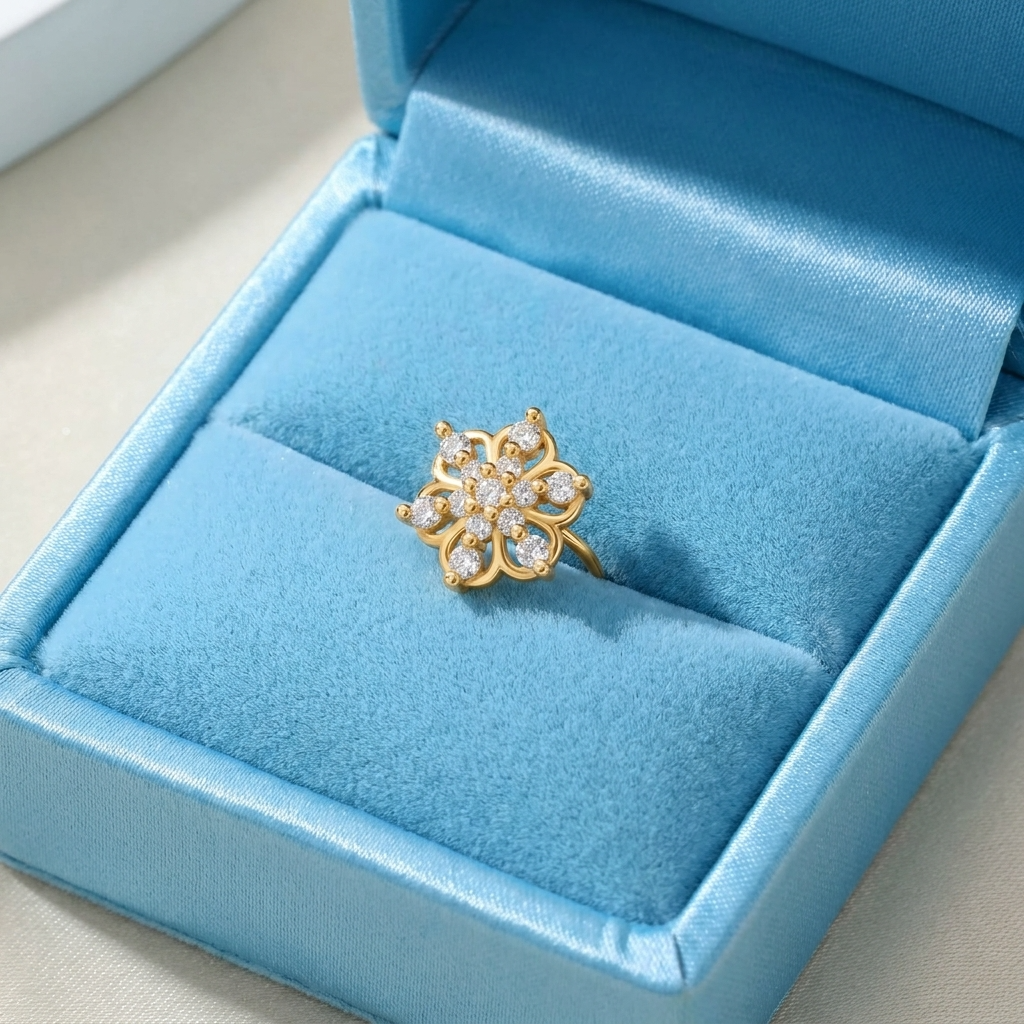 White CZ Floral Mandala Cluster Nose Pin – 925 Sterling Silver Yellow Plated