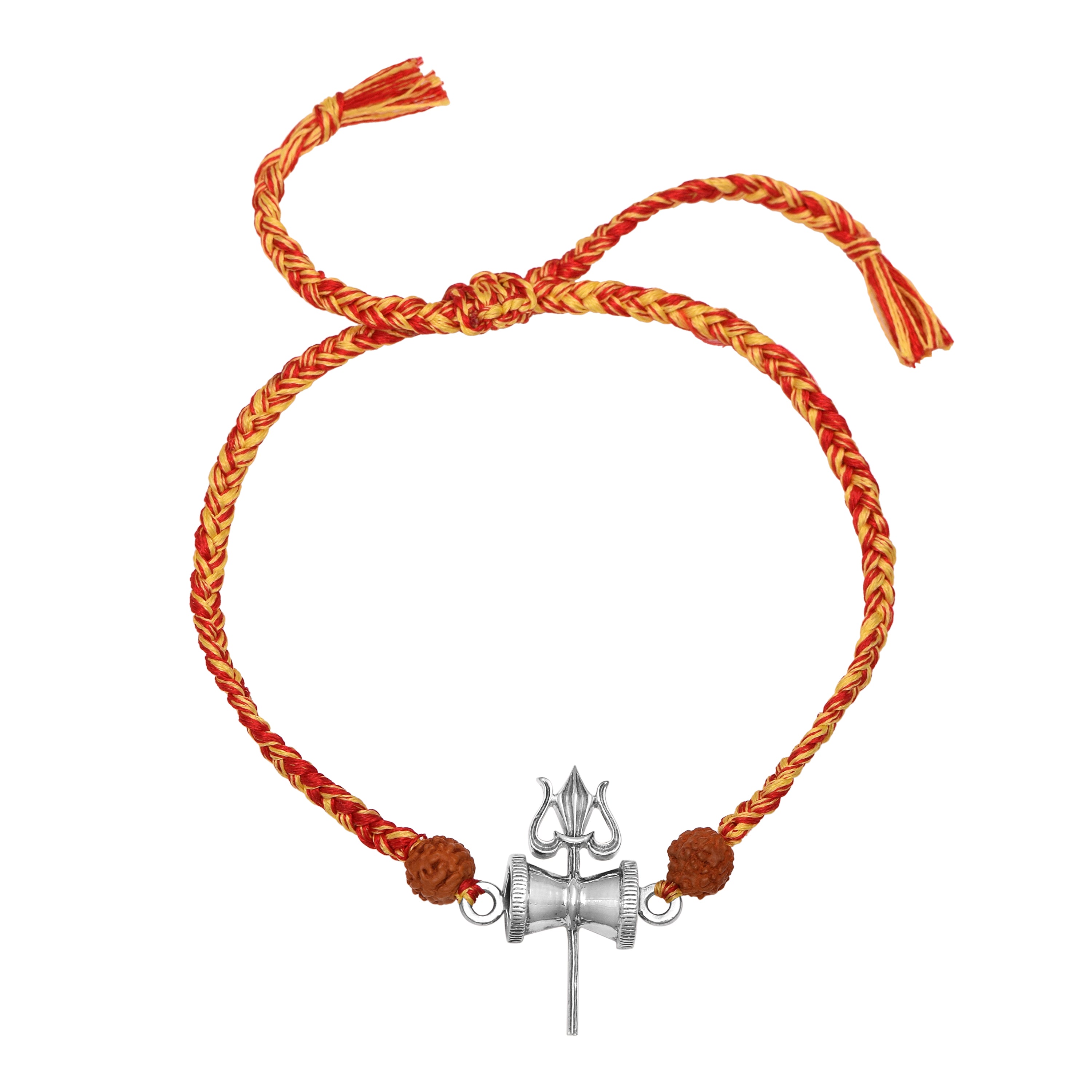 Trishul Damru Rudraksha Rakhi Bracelet - Sterling Silver