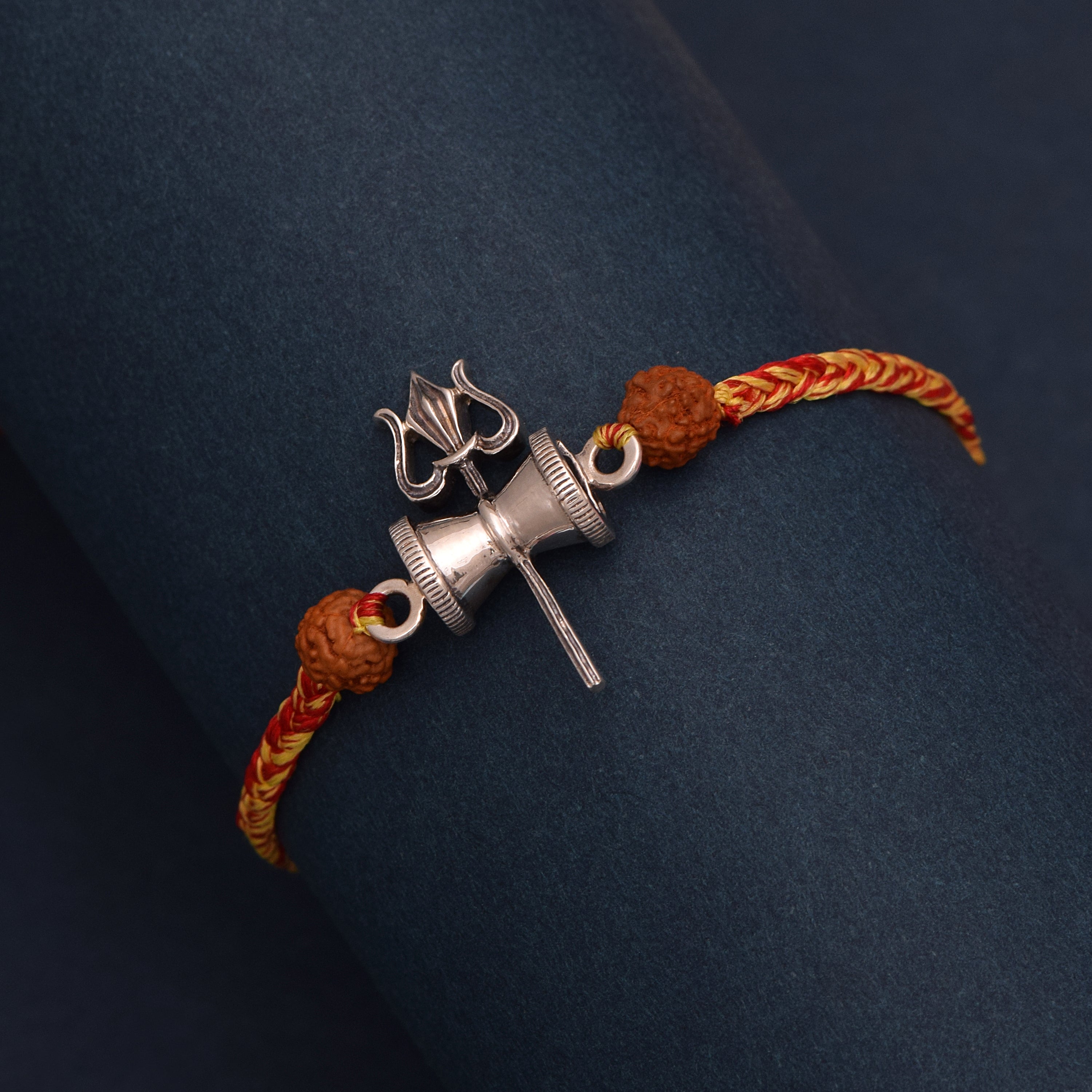 Trishul Damru Rudraksha Rakhi Bracelet - Sterling Silver