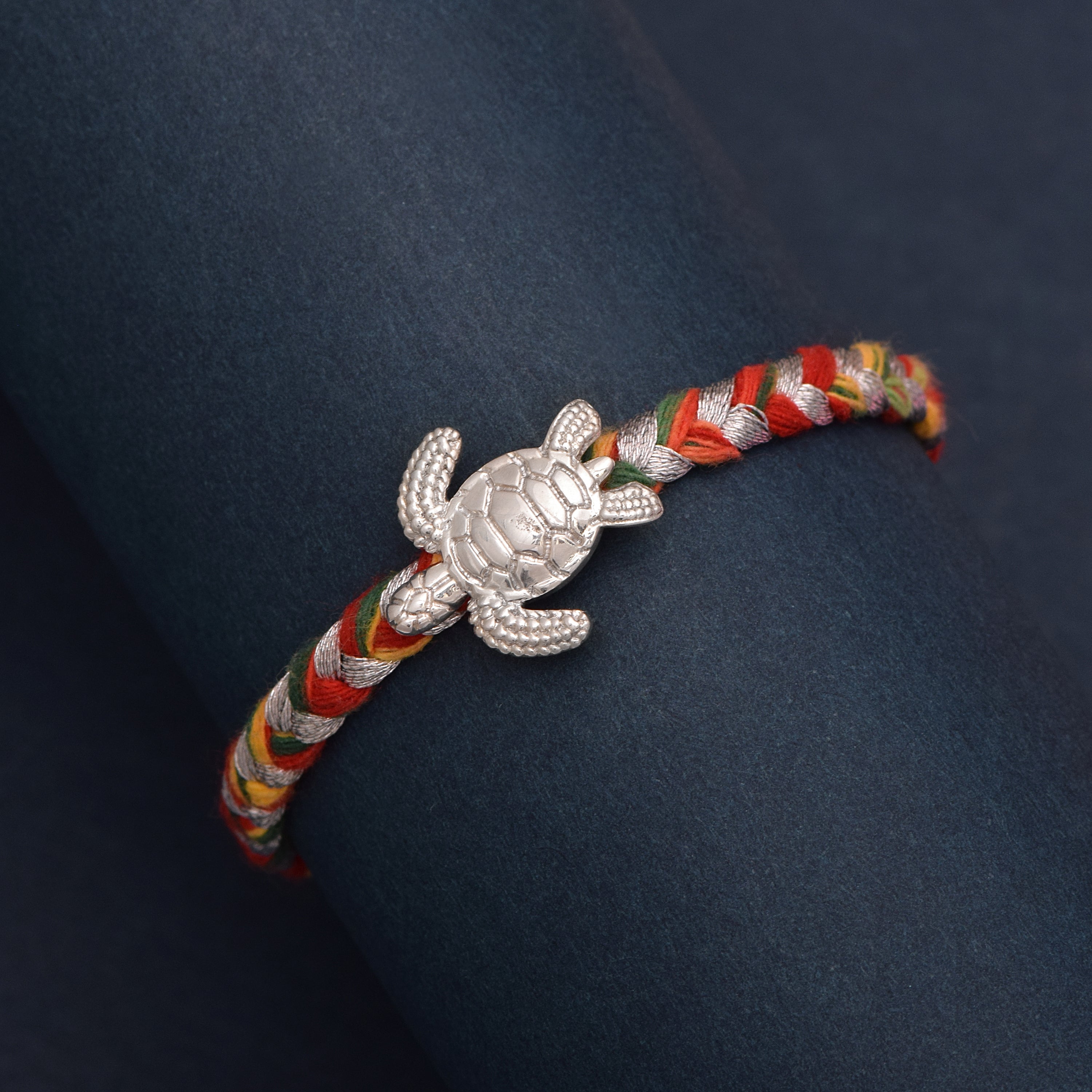 Turtle Charm Thread Rakhi Bracelet - Sterling Silver